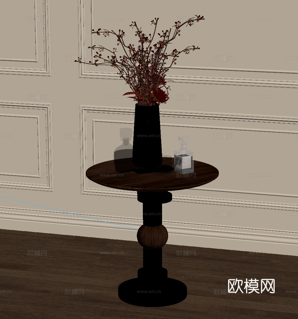 法式中古边几 花瓶 摆件 酒水su模型