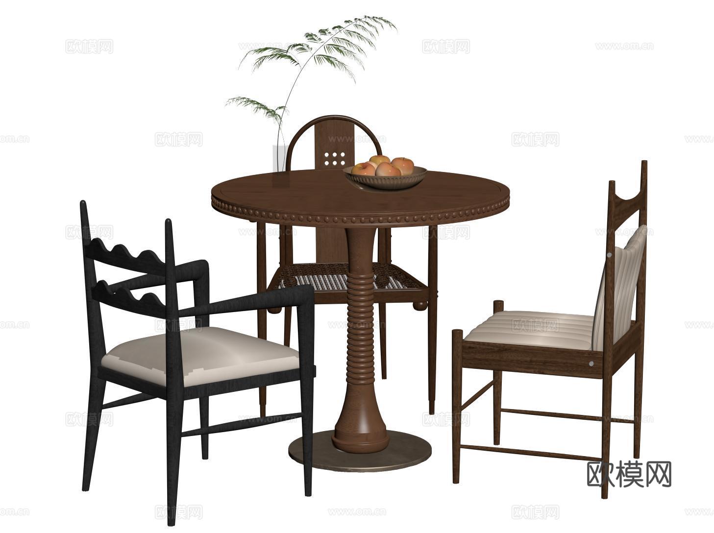 中古洽谈桌椅 现代休闲桌椅 单椅 接待桌椅 餐桌椅su模型