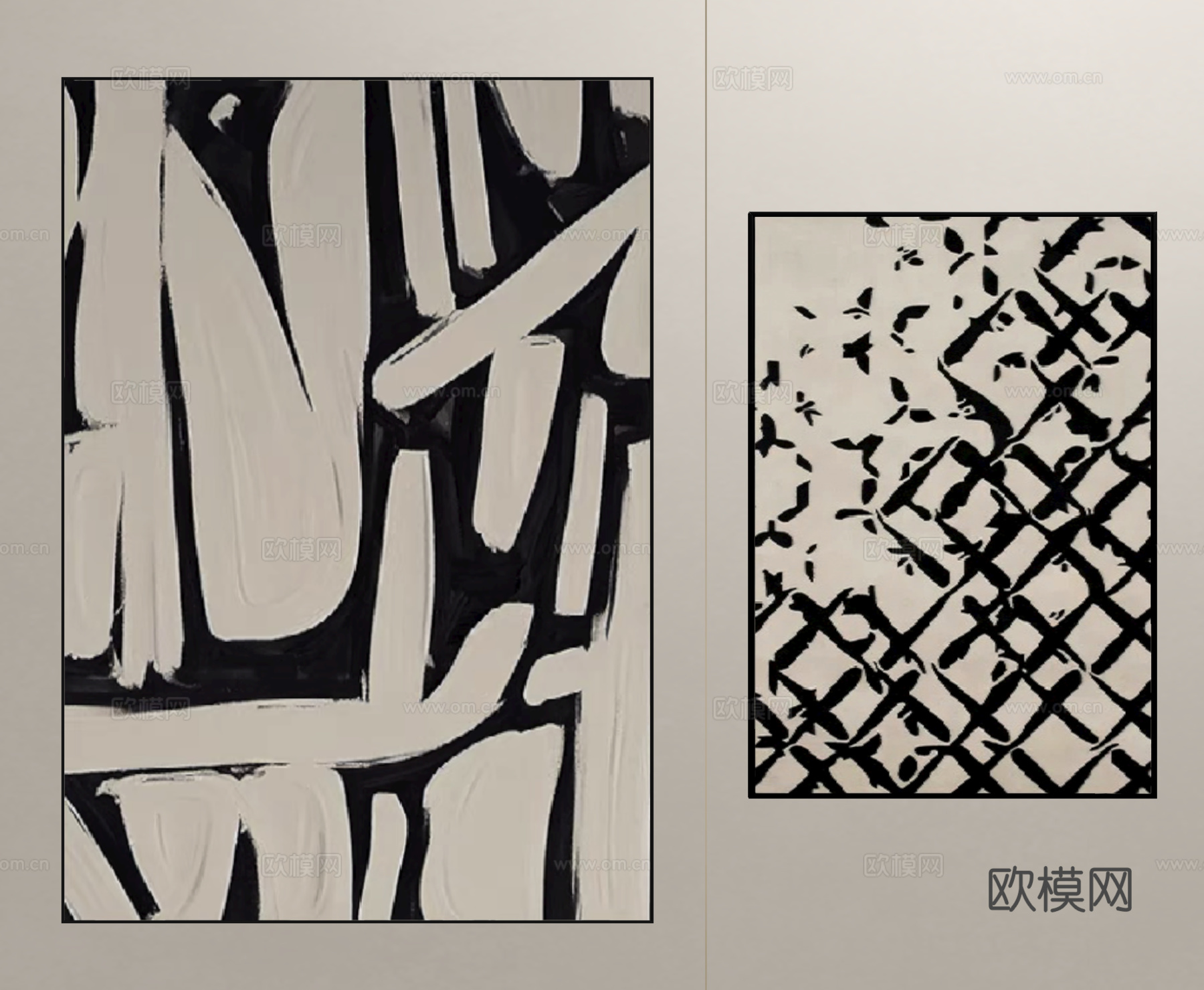 现代挂画组合 抽象画 肌理画su模型