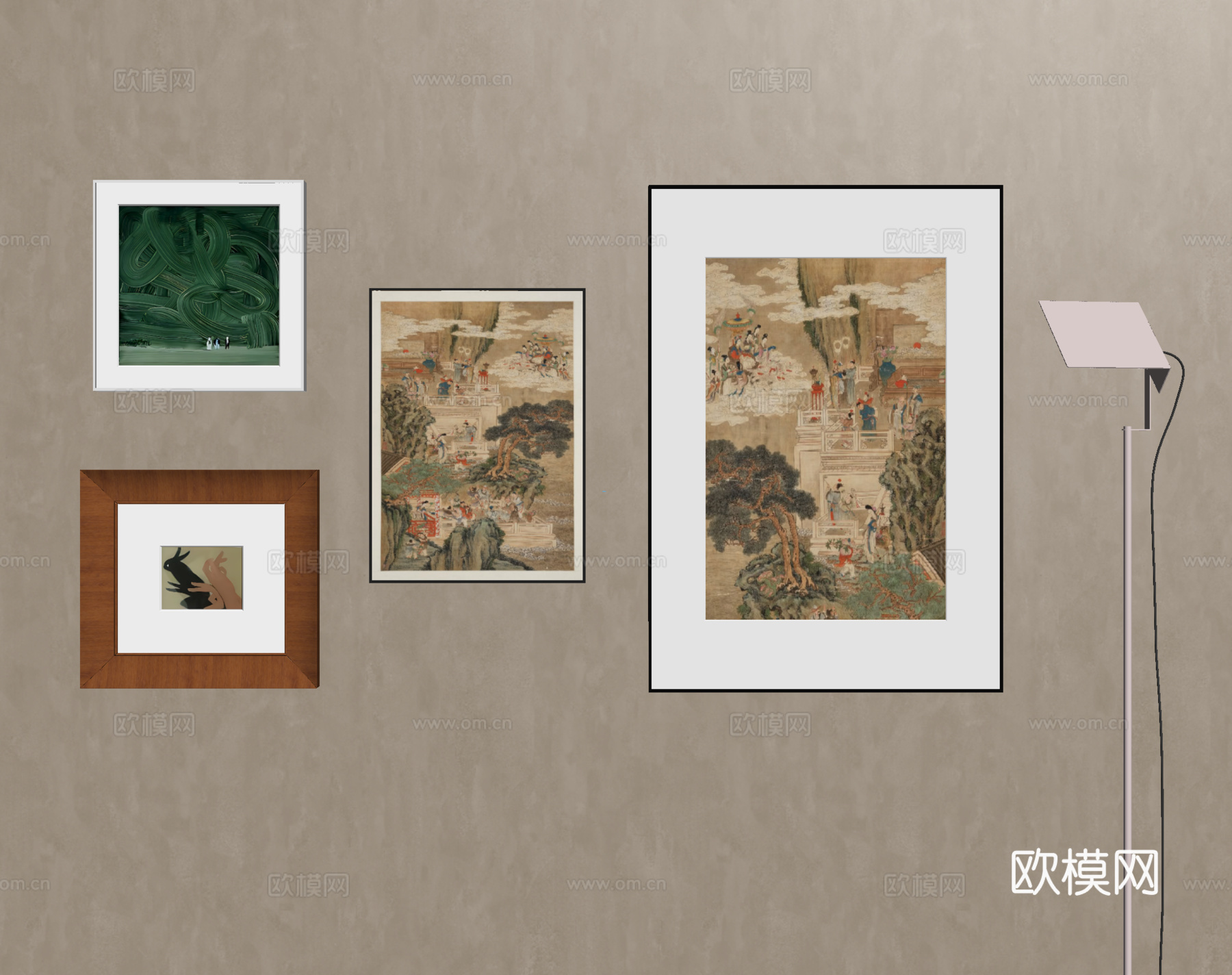 新中式挂画 挂画组合 装饰画su模型