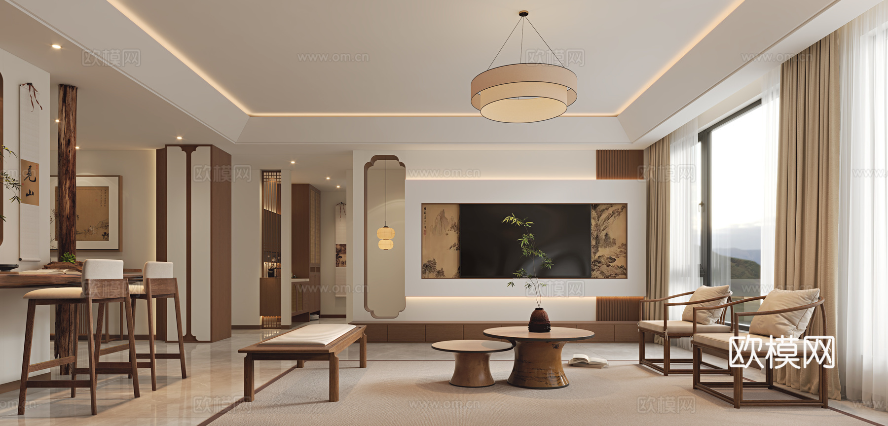 宋式客餐厅3d模型下载（渲染图1）