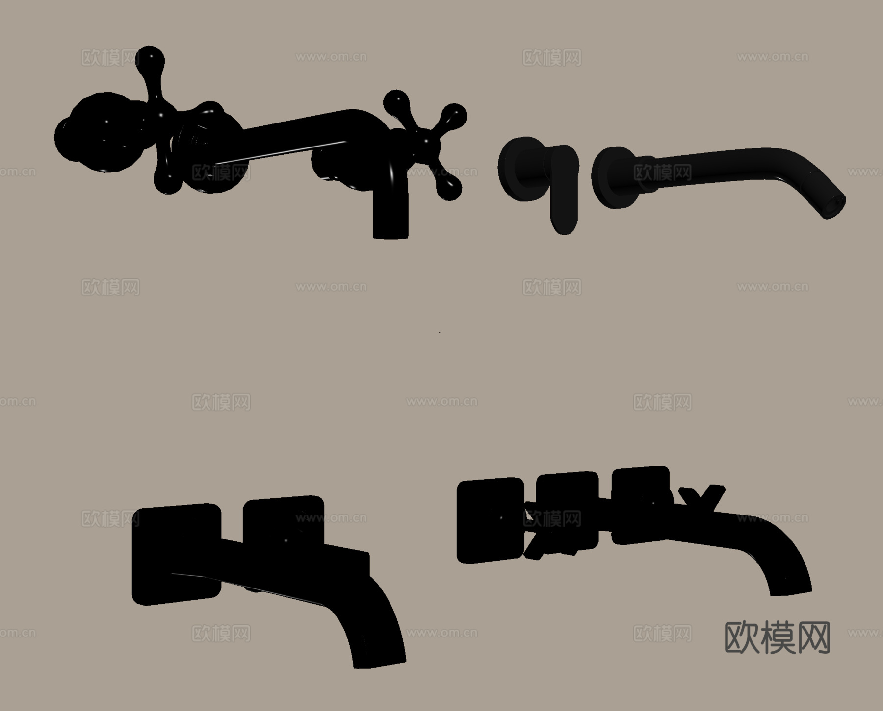现代极简水龙头 墙排龙头 不锈钢龙头su模型
