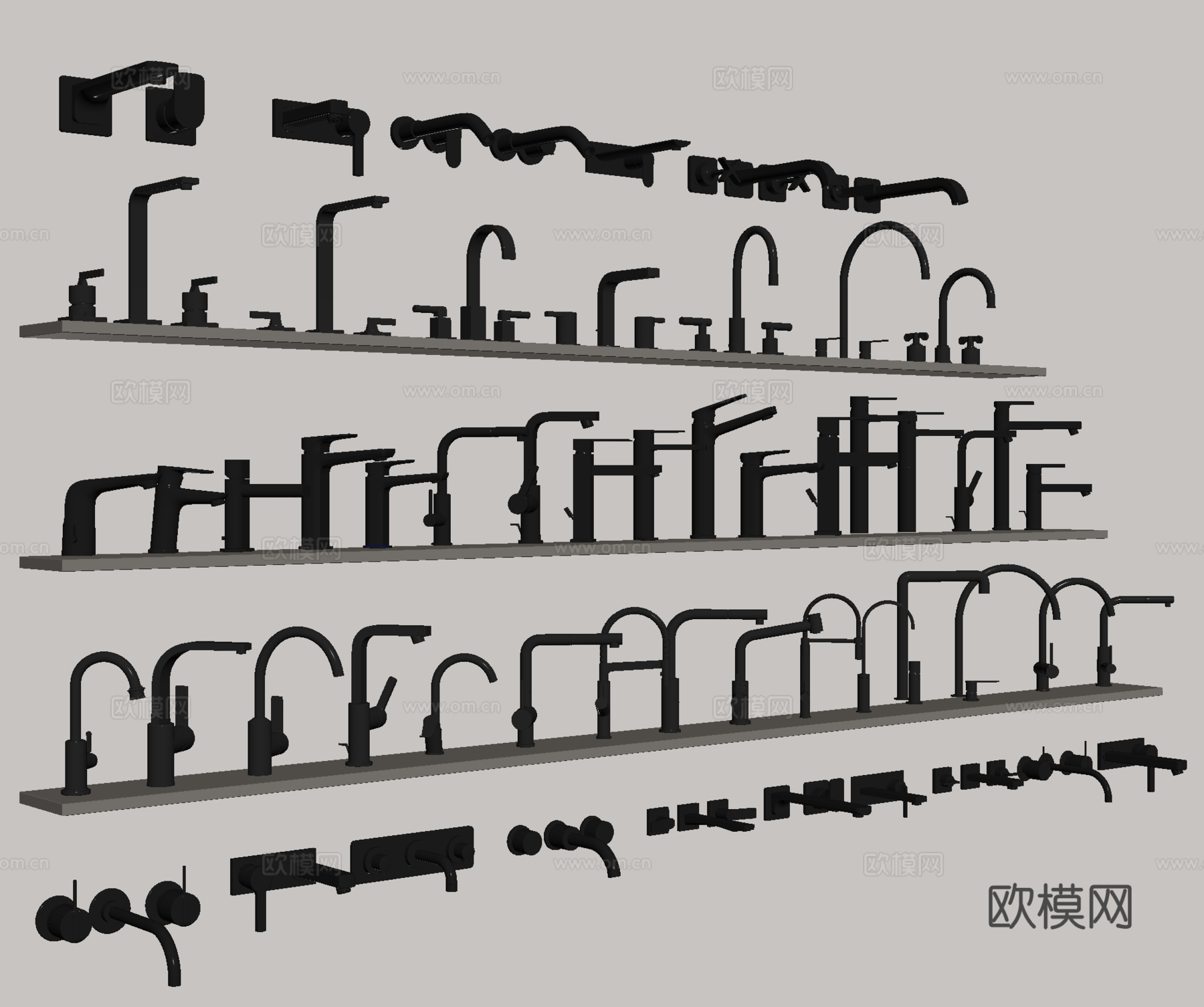 现代水龙头组合 水槽龙头 不锈钢龙头su模型