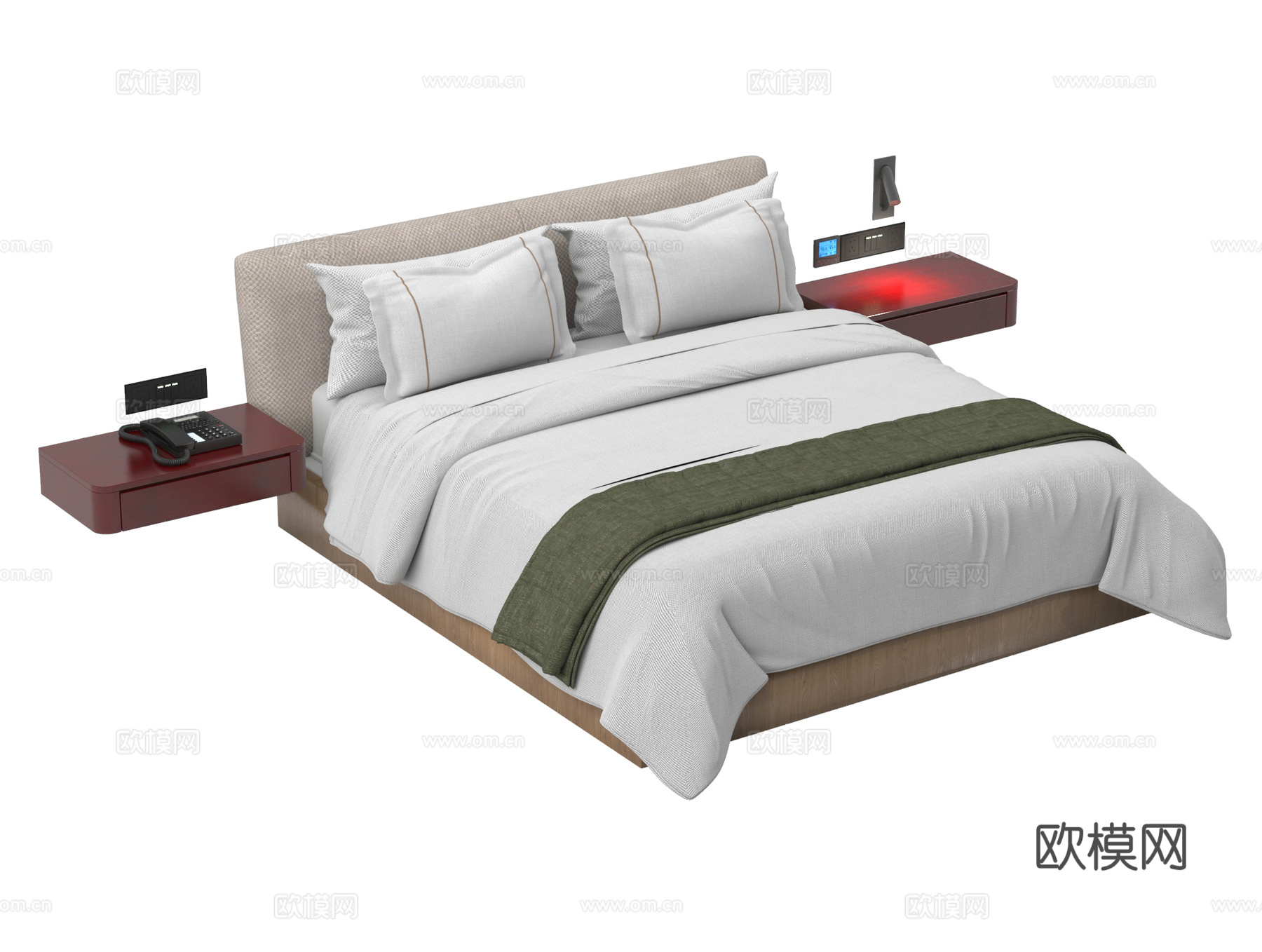 现代双人床 床头柜 床品3d模型下载