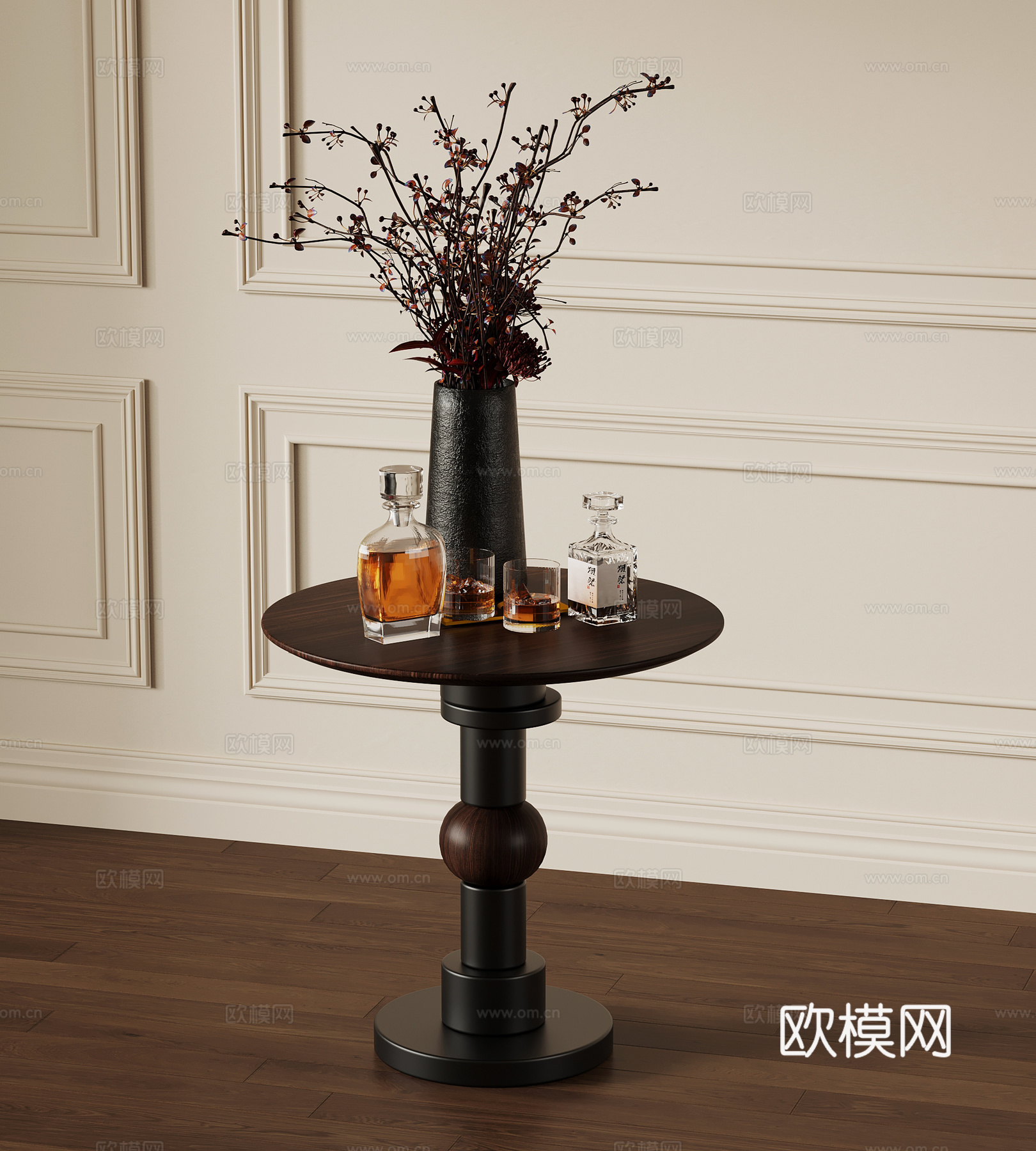 法式中古边几 花瓶 摆件 酒水su模型