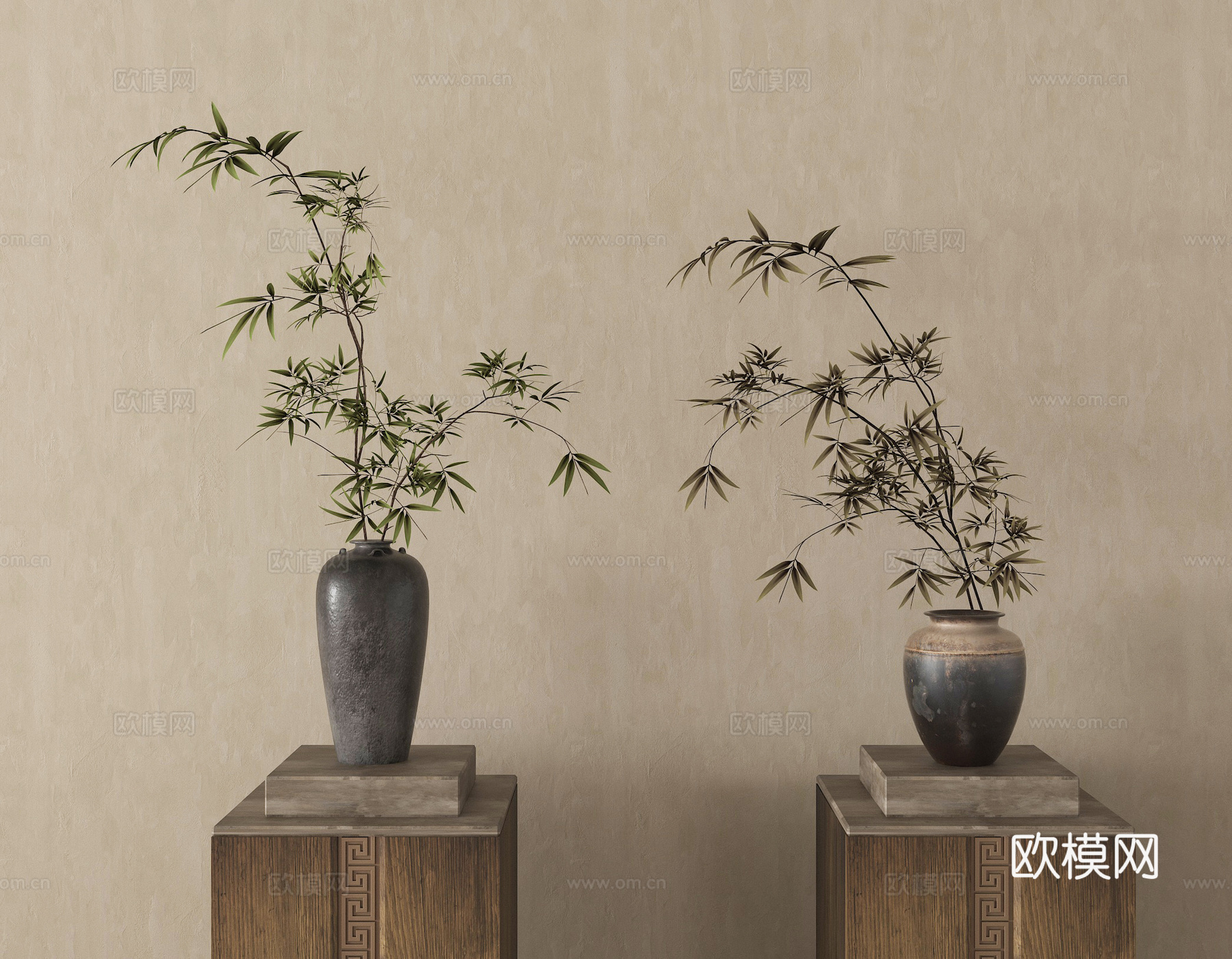 侘寂花艺摆件 陶罐花瓶花艺su模型
