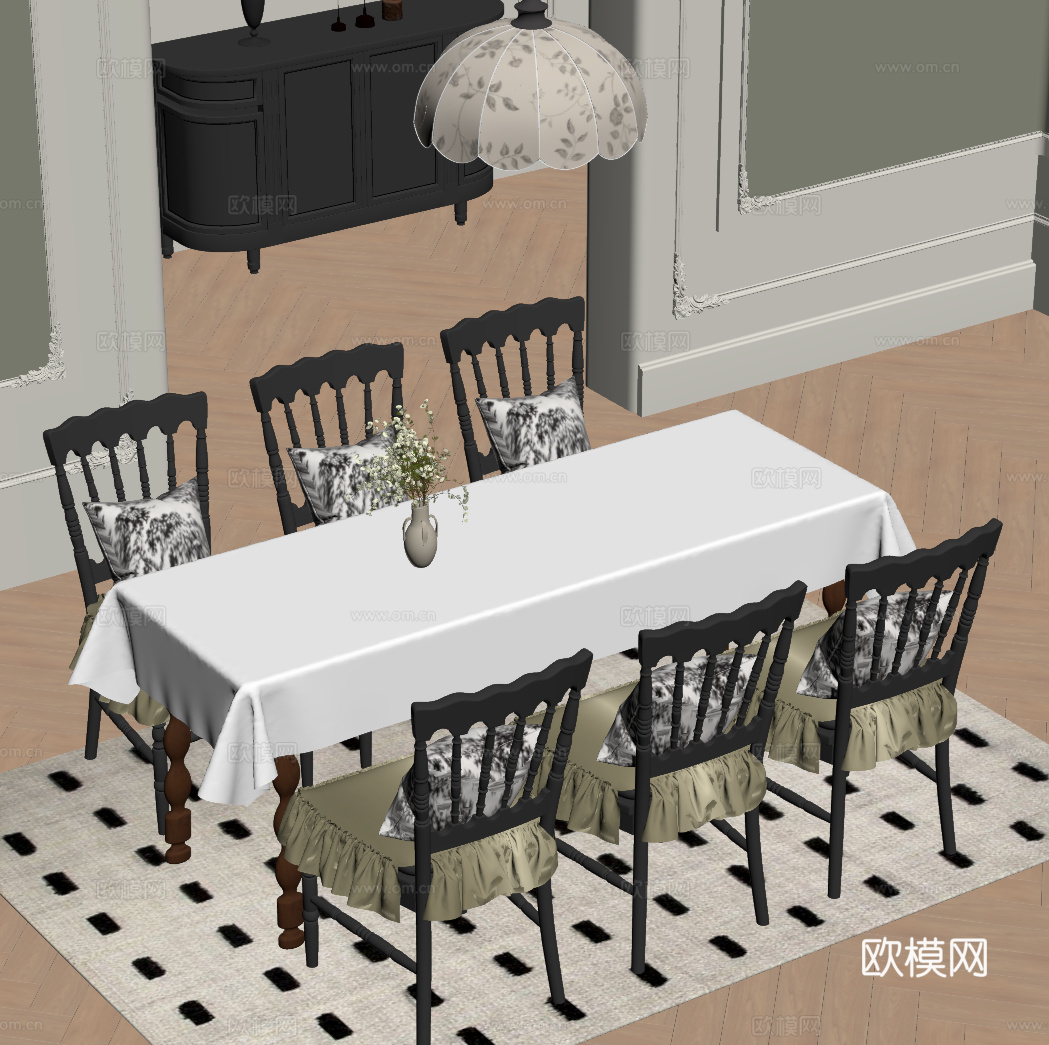 法式餐桌椅su模型