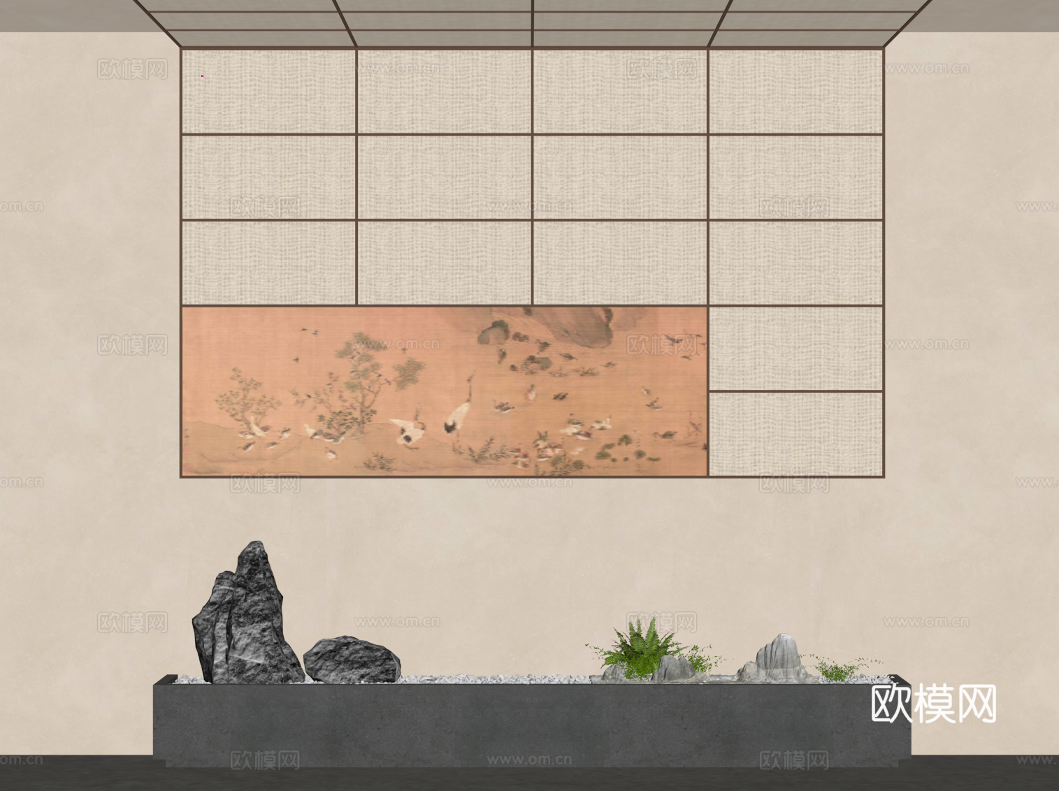 新中式小景观 玄关背景su模型