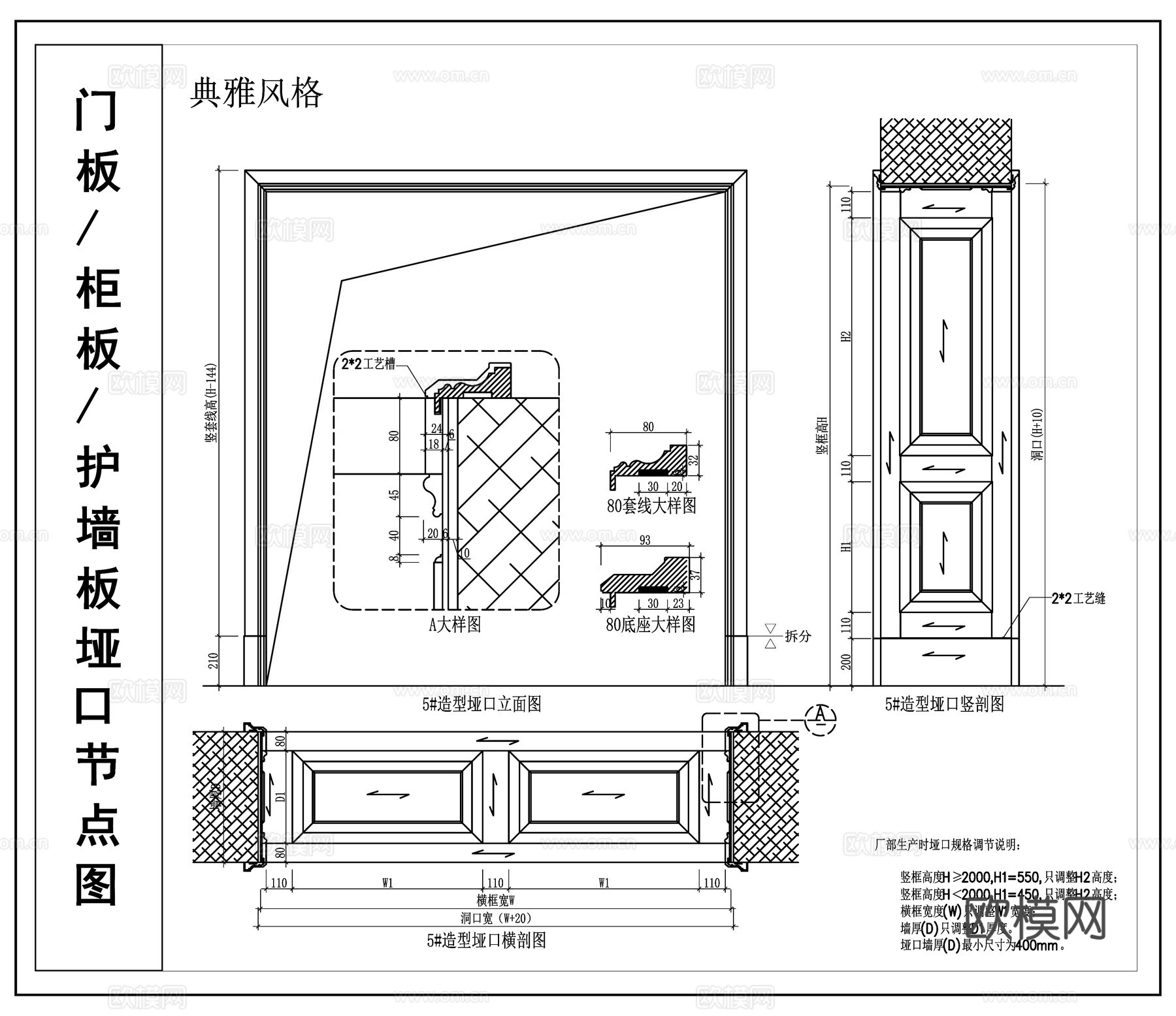 护墙板 柜板 门板  垭口节点图cad施工图