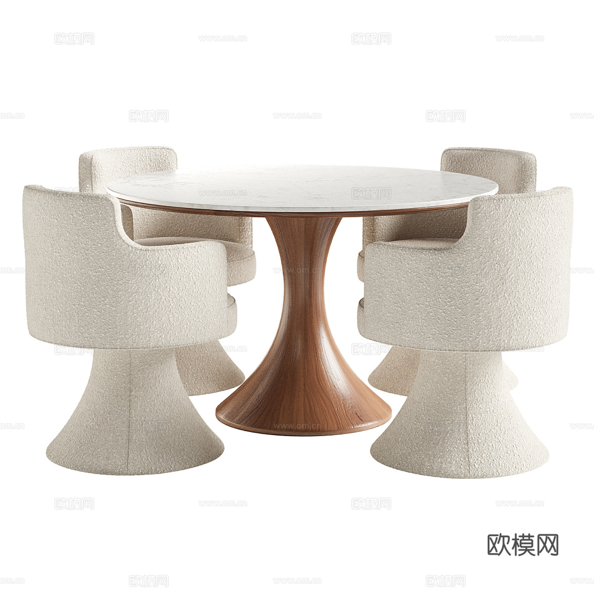 现代Berit圆形餐桌椅3d模型下载（渲染图2）