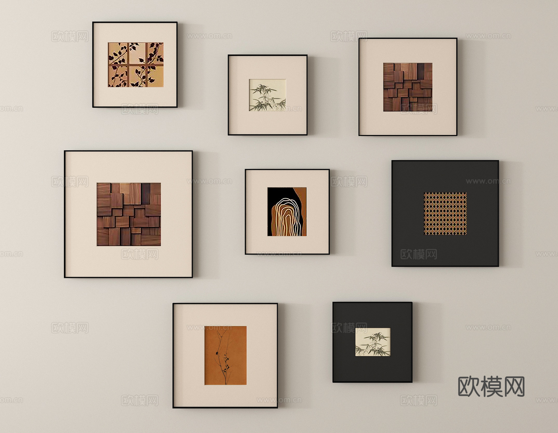 中古风挂画组合 装饰挂画3d模型下载