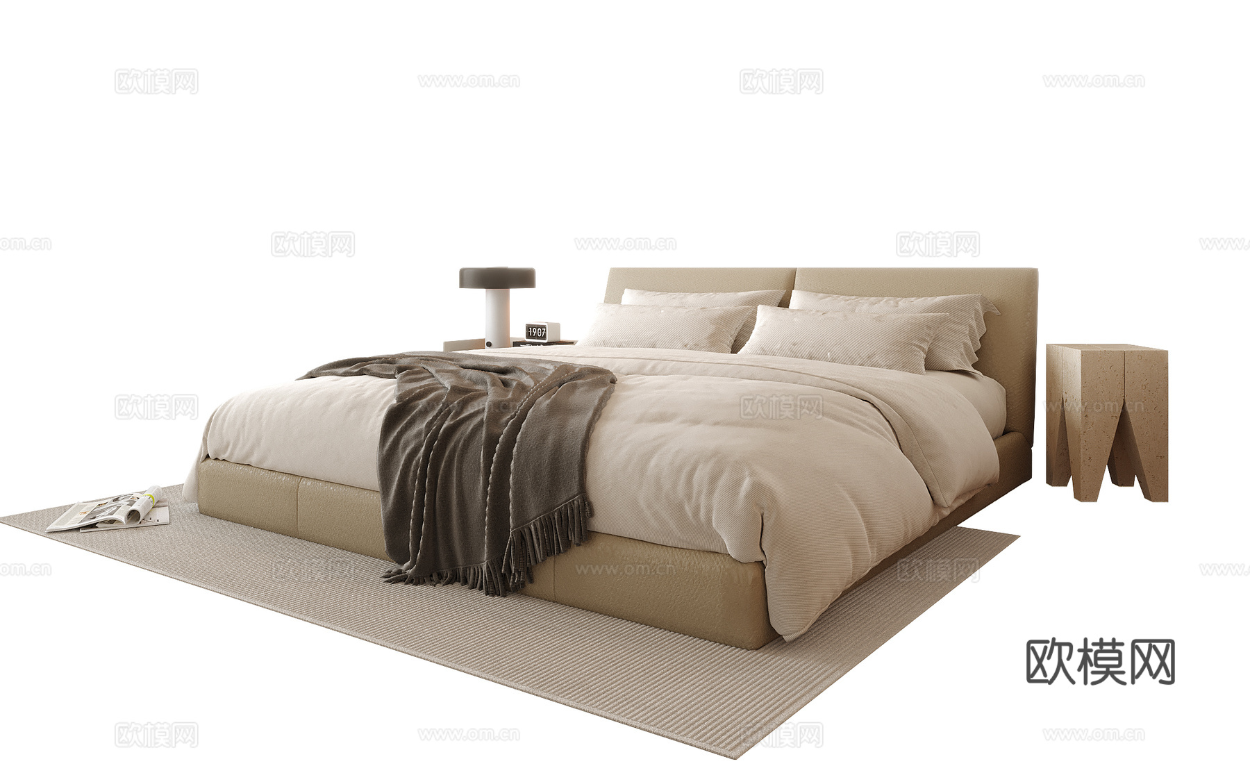 现代双人床3d模型下载