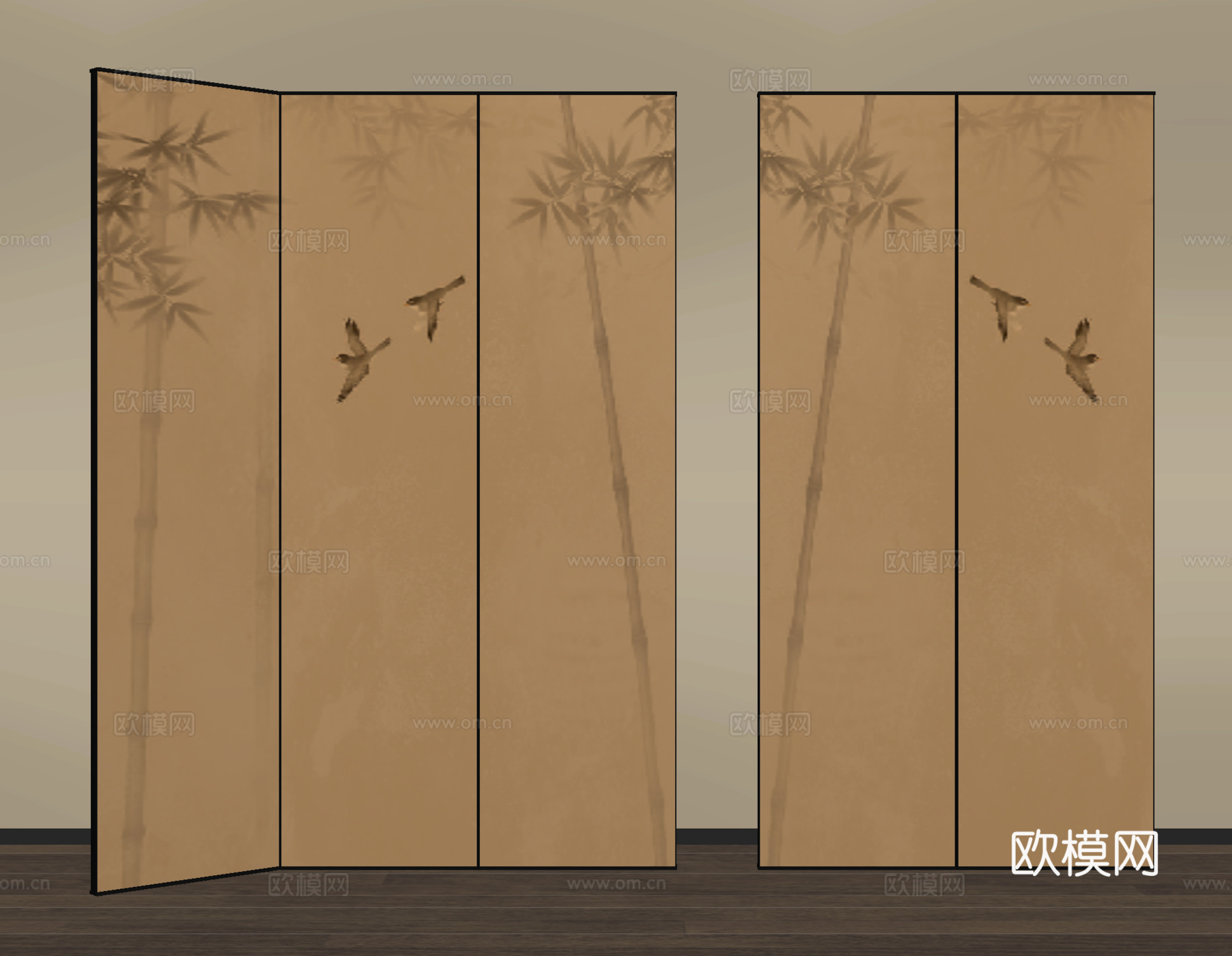 新中式屏风 木屏风 隔断 可折叠屏风隔断su模型