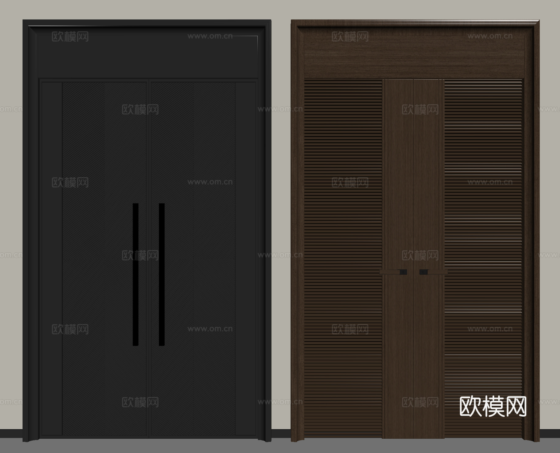 现代极简双开门 平开门 入户门 通顶对开门su模型