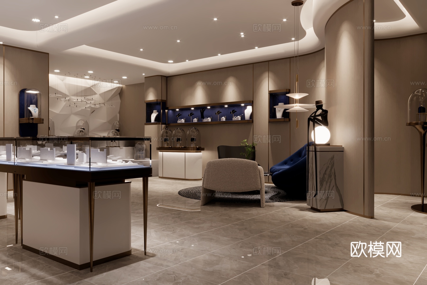 现代珠宝店珠宝专卖店珠宝展厅珠宝展示柜3d模型3d模型下载（渲染图4）