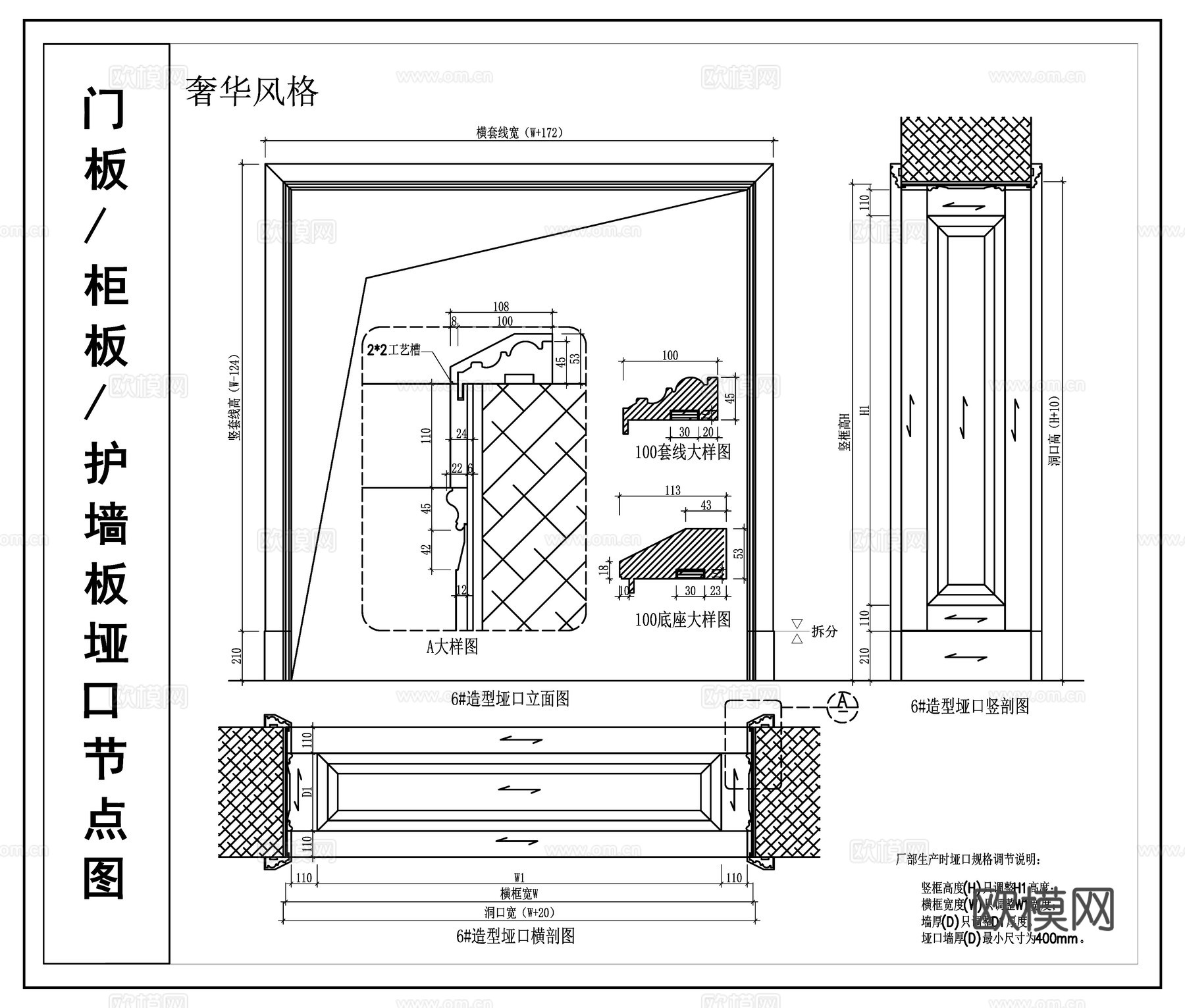 护墙板 柜板 门板  垭口节点图cad施工图