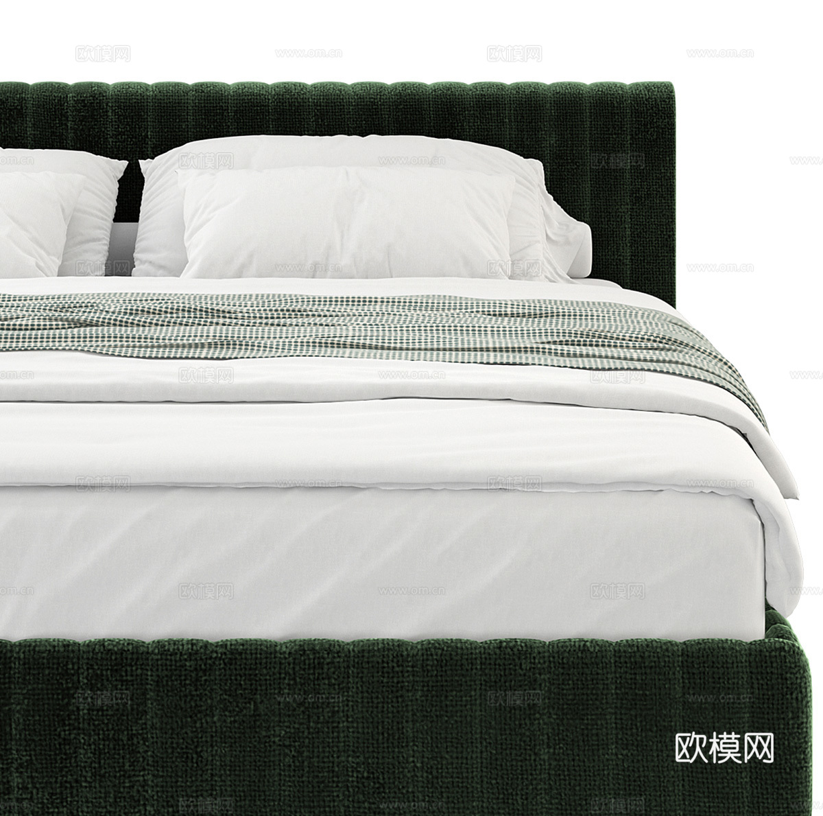 Nico现代绿色天鹅绒双人床3d模型3d模型下载（渲染图2）
