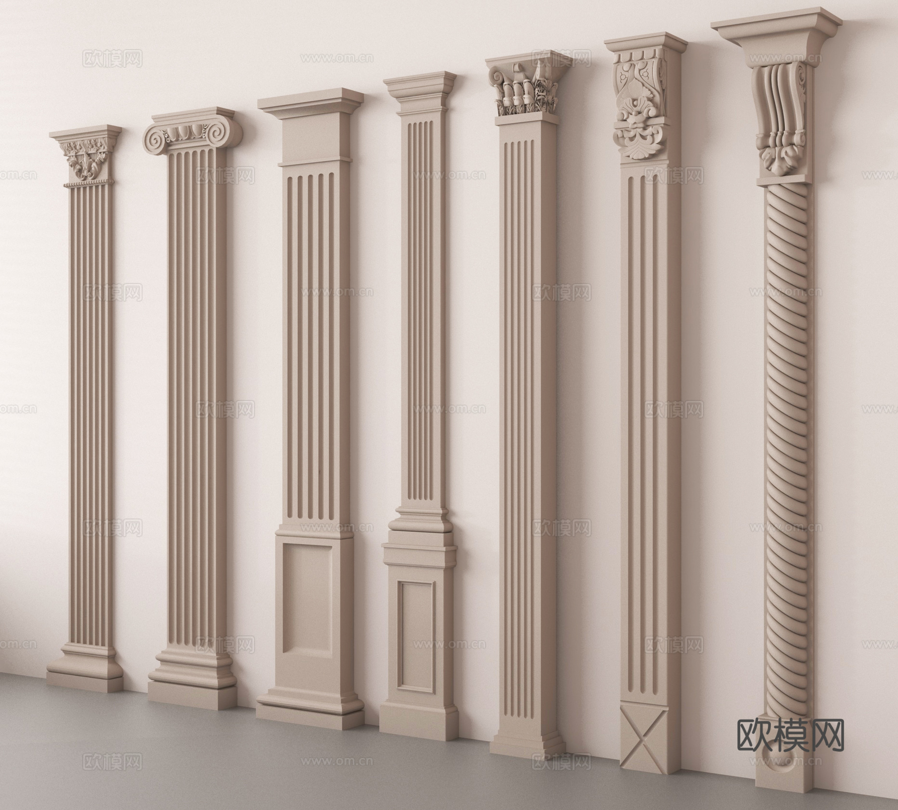 欧式柱子 柱头 罗马柱 四方柱3d模型下载