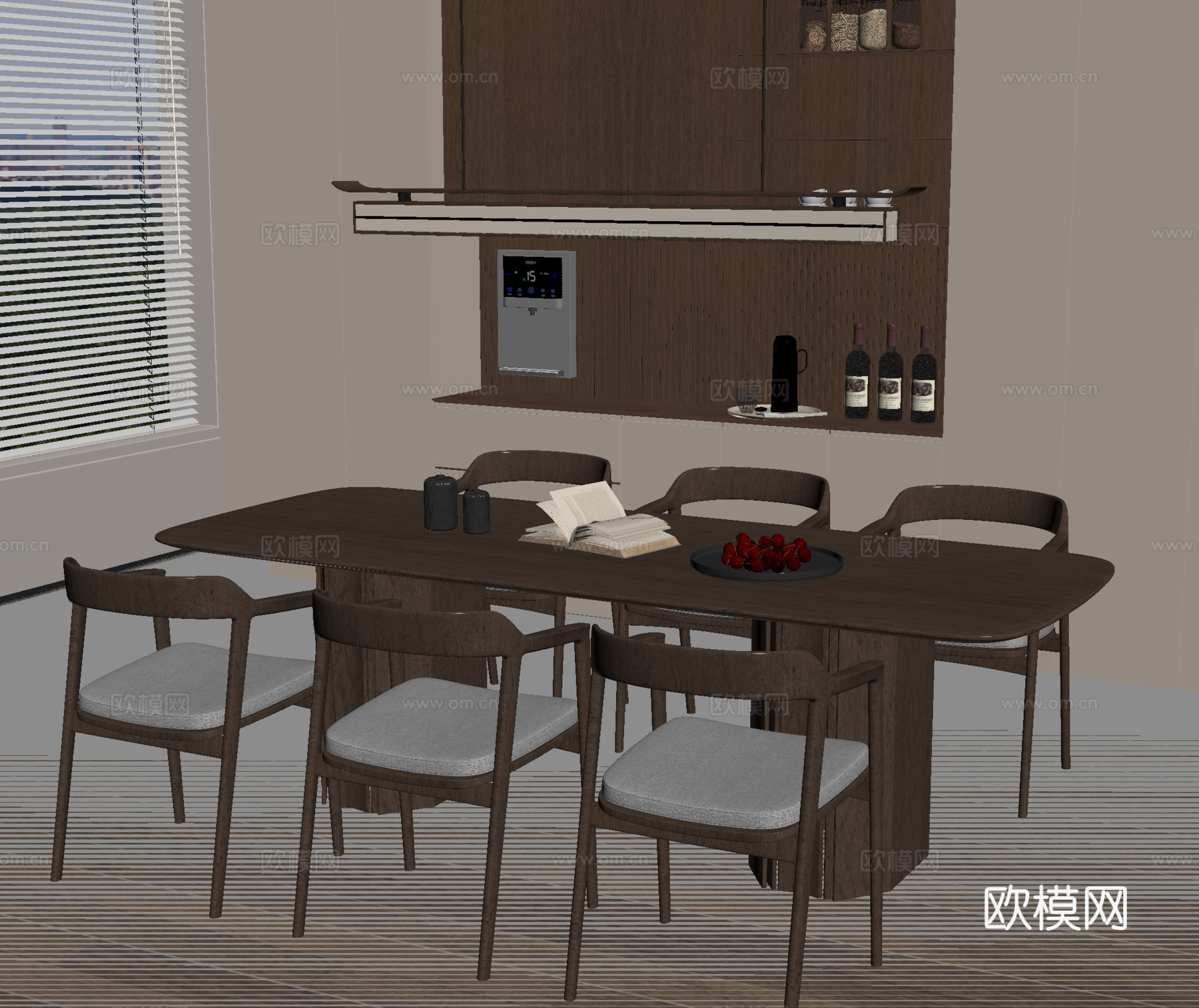 新中式餐桌椅 实木餐桌椅 餐边柜 高柜su模型