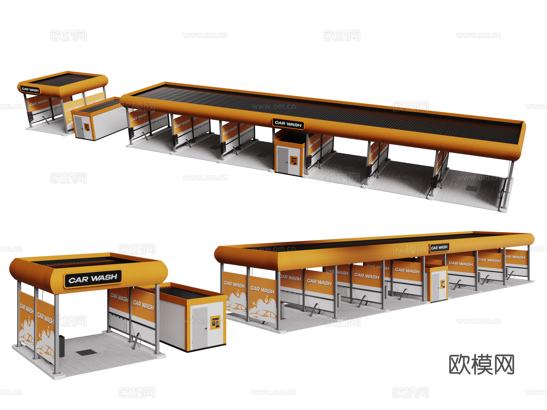 现代自助洗车 自助洗车棚 洗车店su模型