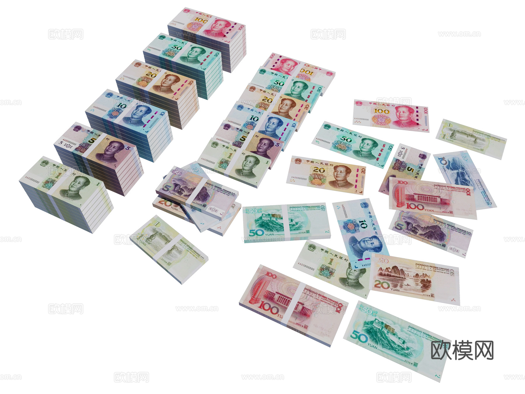现代中国人民币 纸币 练功卷 钞票 金钱 货币su模型