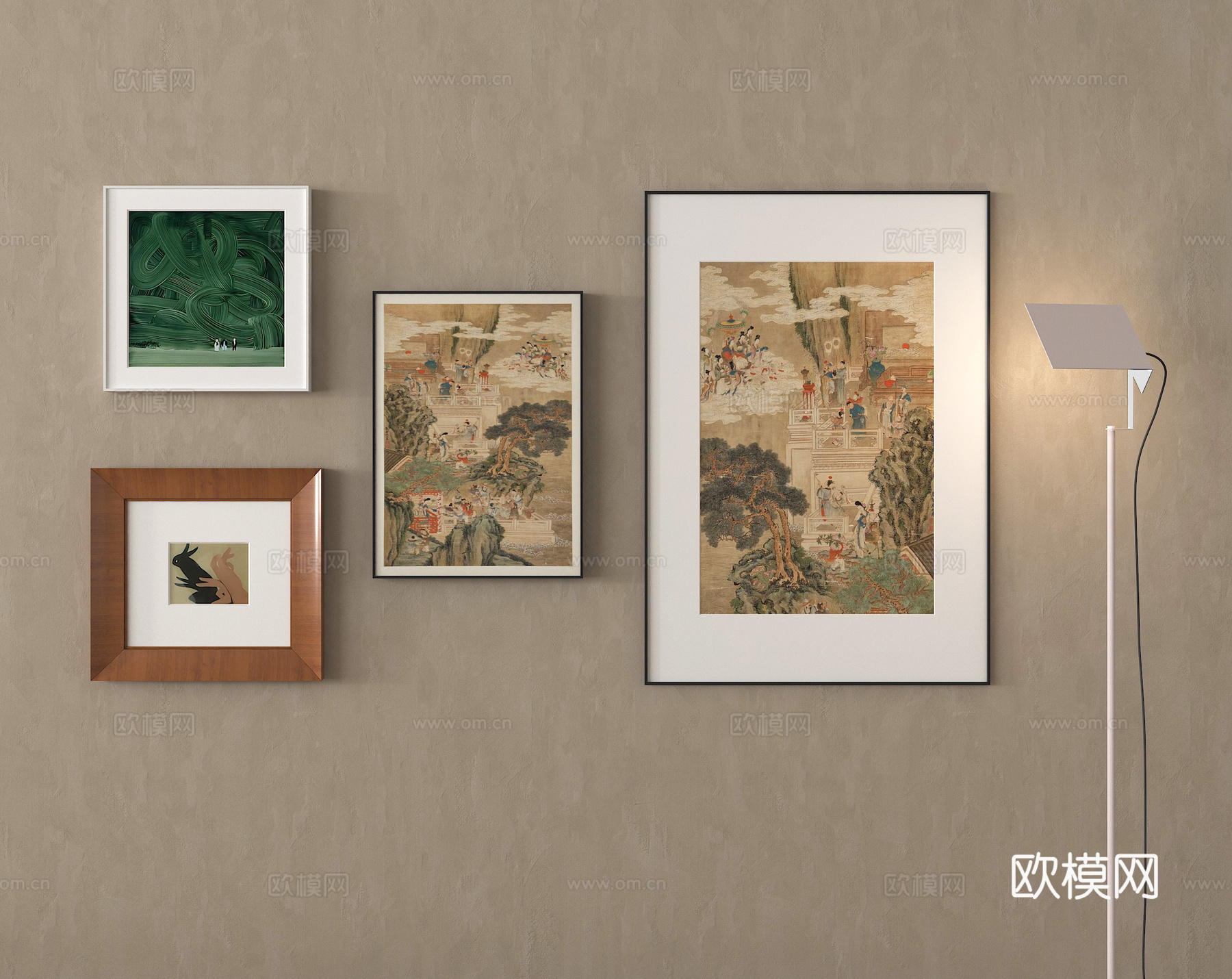 新中式挂画 挂画组合 装饰画su模型