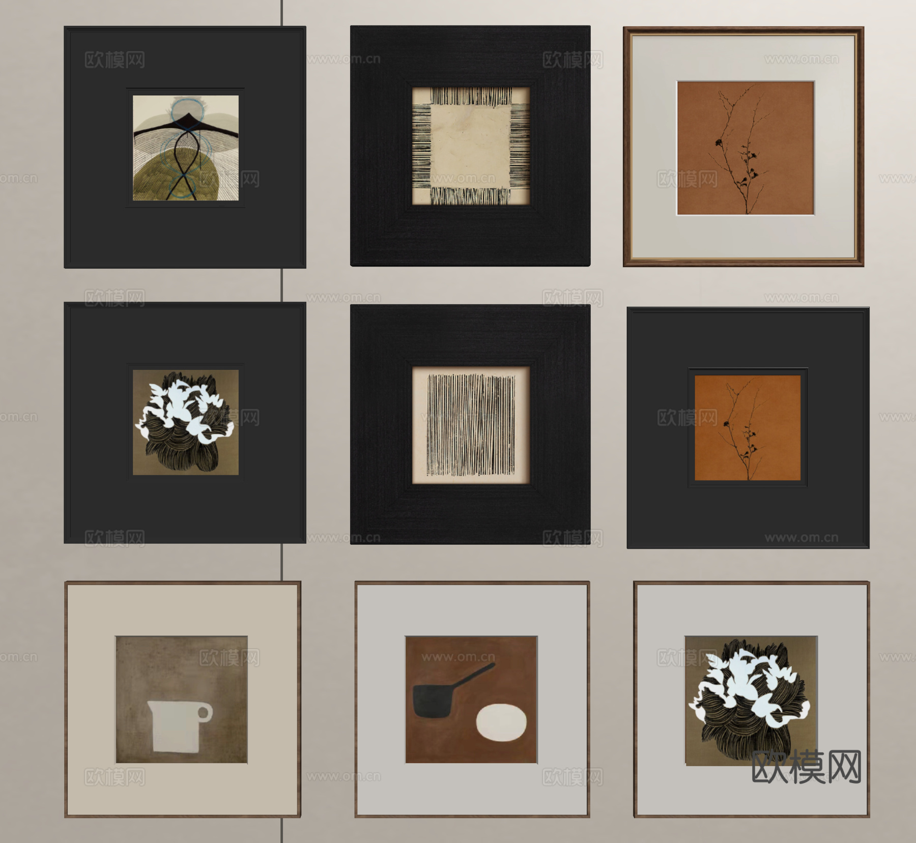 中古挂画组合 挂画 装饰画su模型