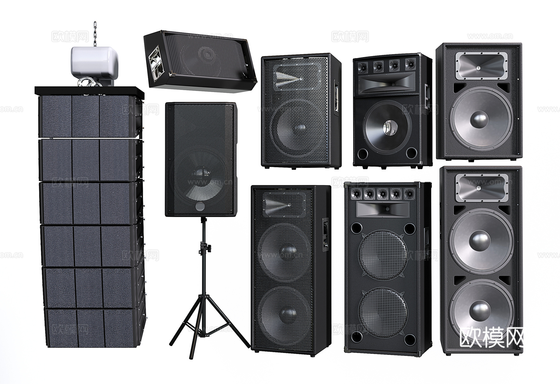 现代落地重低音响 舞台音响 歌厅 影院3d模型下载