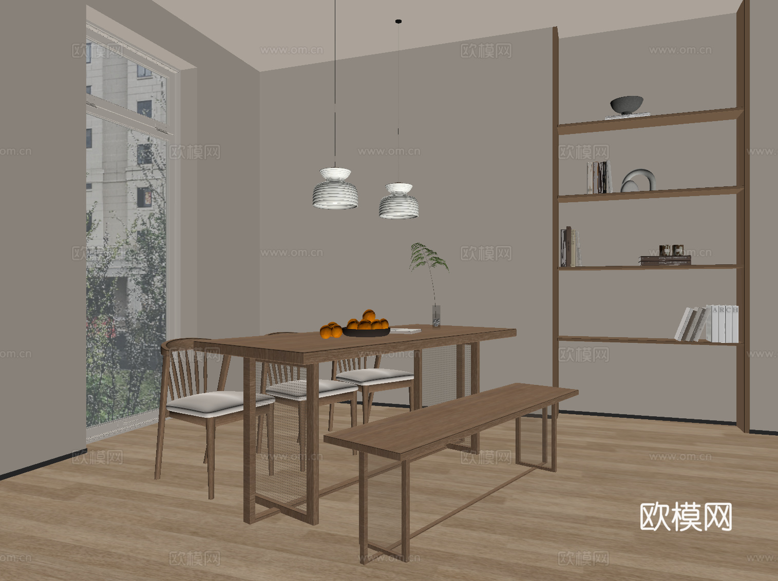 新中式餐桌椅su模型