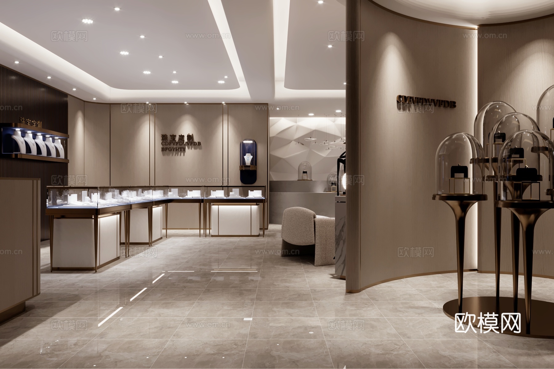 现代珠宝店珠宝专卖店珠宝展厅珠宝展示柜3d模型3d模型下载（渲染图1）