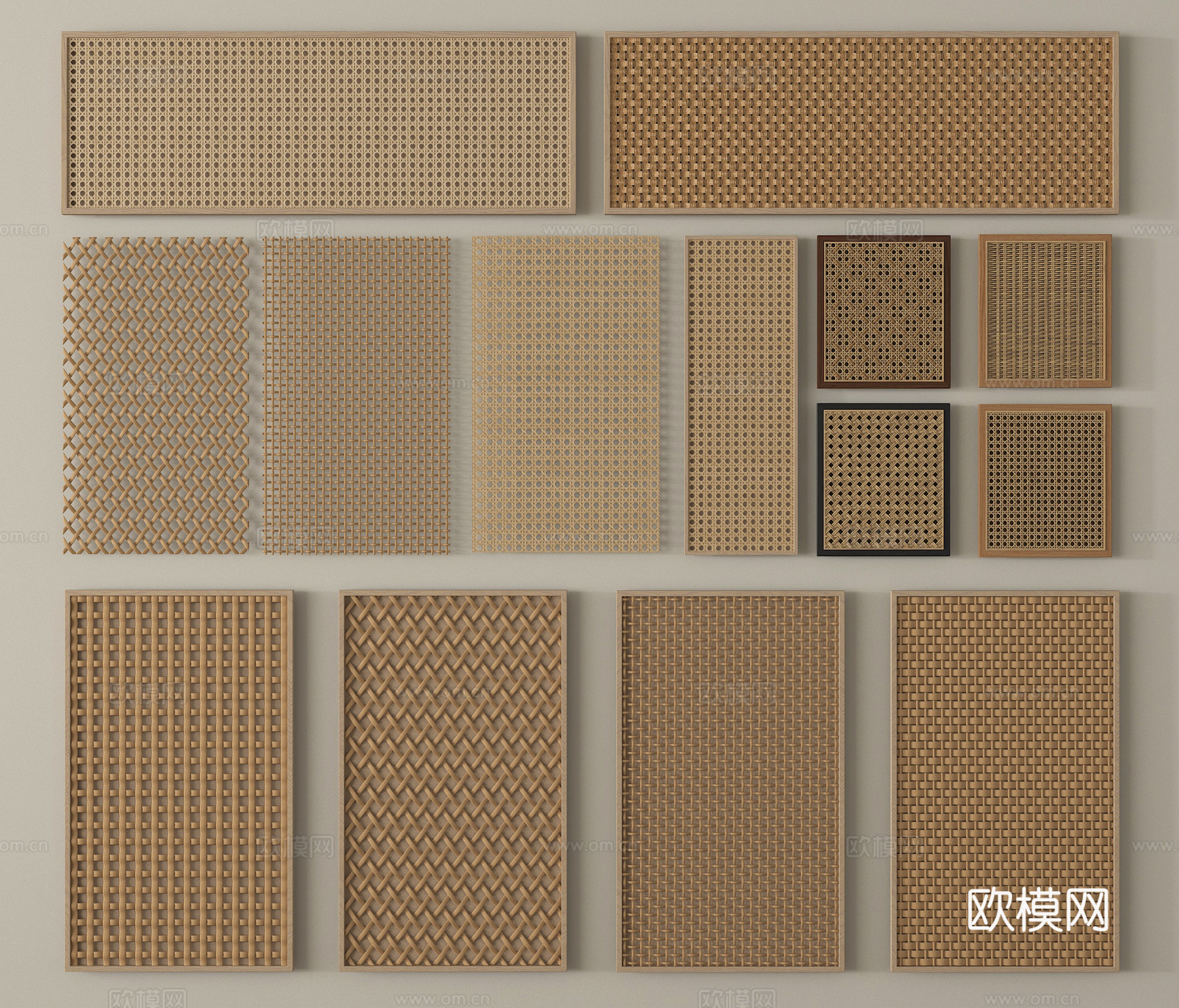 侘寂藤编门板 藤编装饰板 竹编隔断 镂空屏风3d模型下载