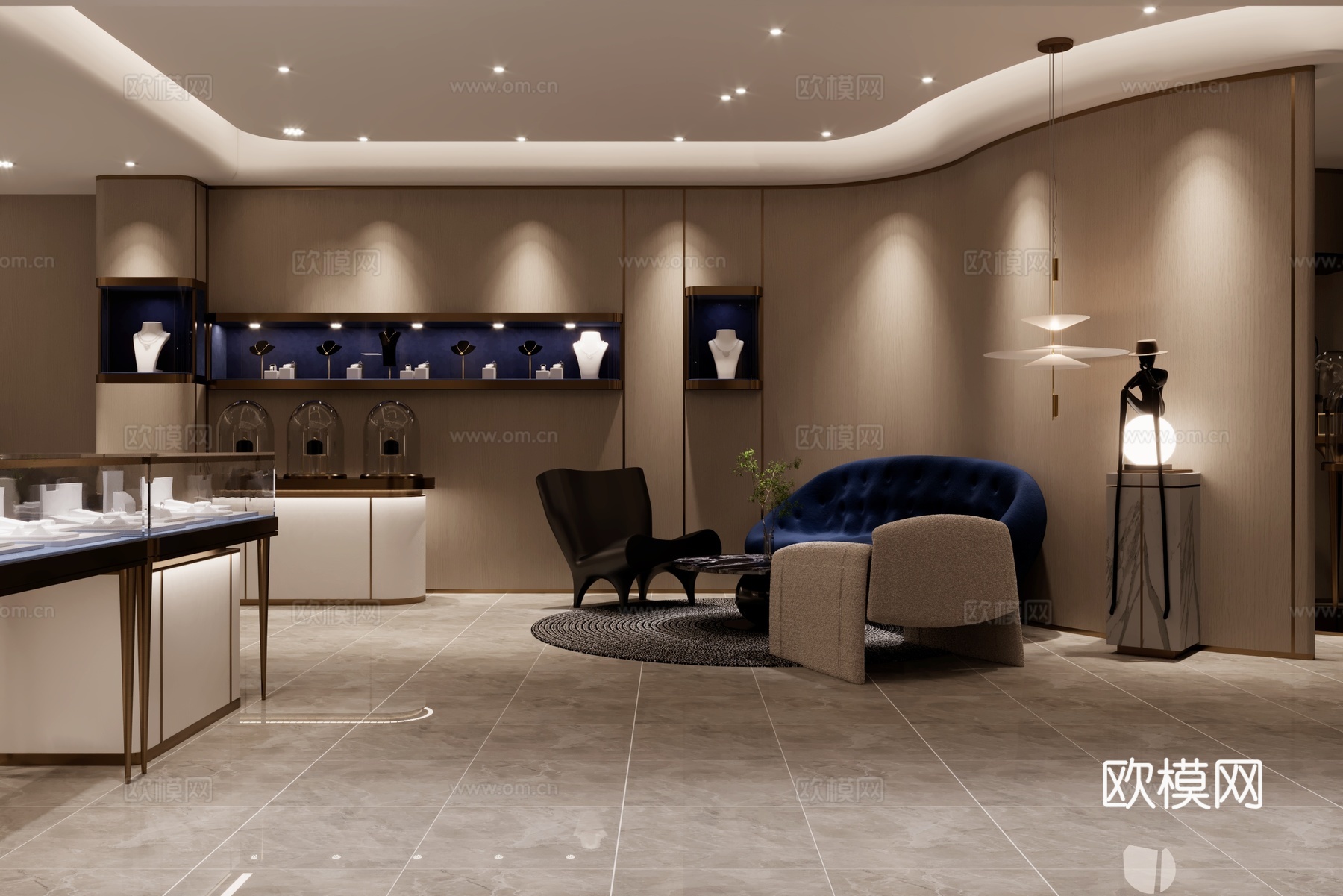 现代珠宝店珠宝专卖店珠宝展厅珠宝展示柜3d模型3d模型下载（渲染图3）