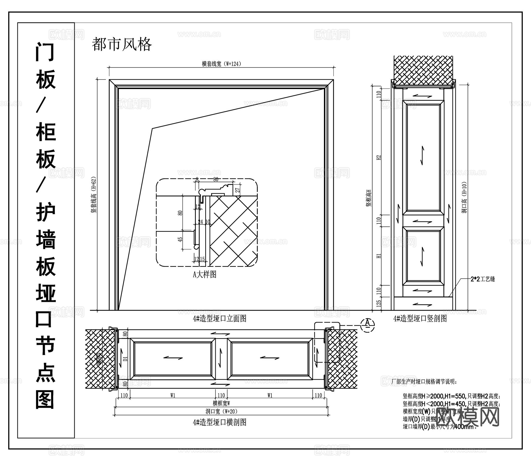 护墙板 柜板 门板  垭口节点图cad施工图