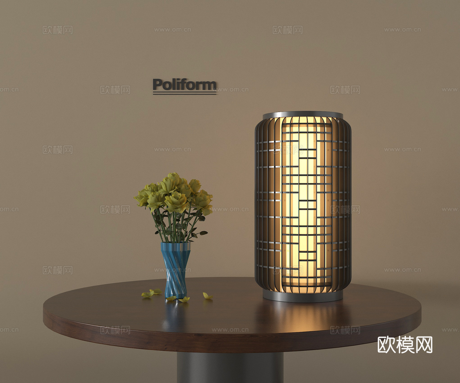 新中式台灯 金属格栅台灯3d模型下载