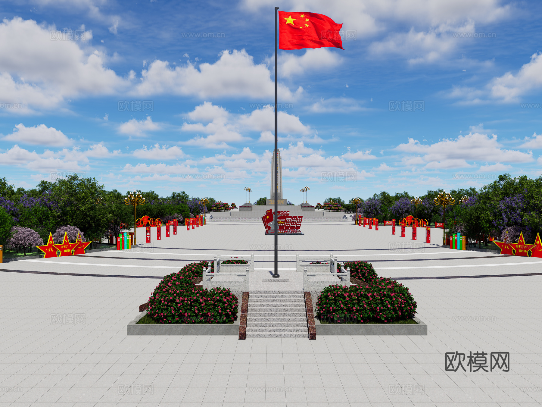 现代南昌起义纪念塔 英雄纪念碑 红色革命纪念塔 红色文化雕塑su模型