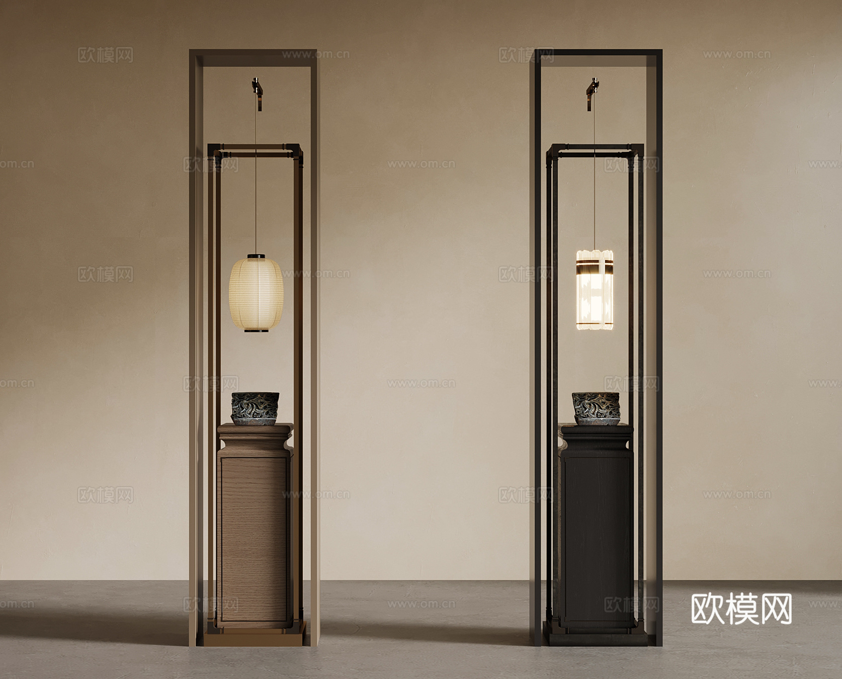 新中式雕塑摆件 装饰柜su模型