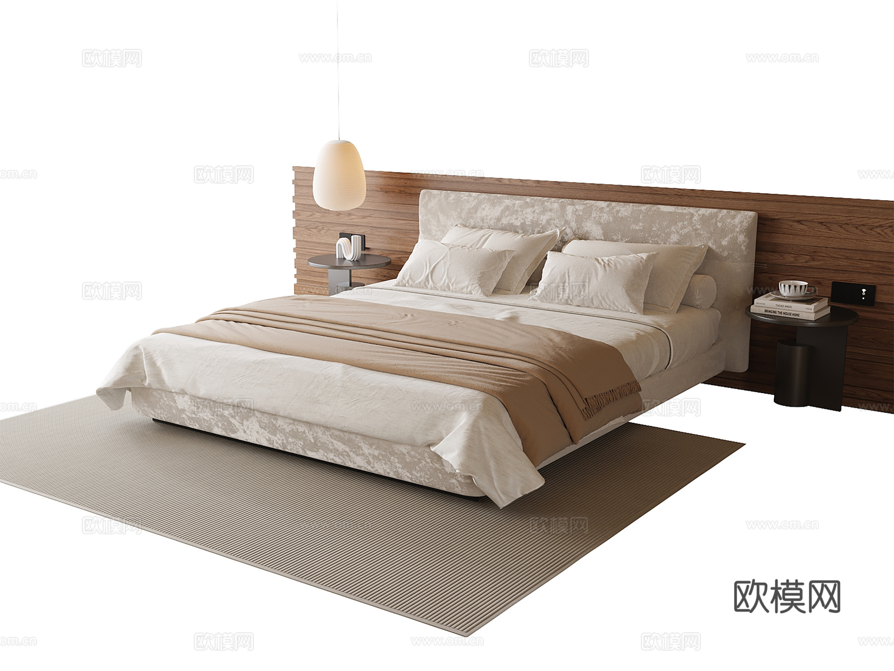 现代双人床 床头柜3d模型下载