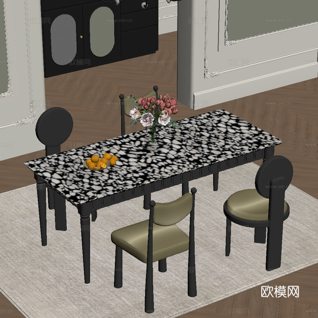 法式餐桌椅su模型