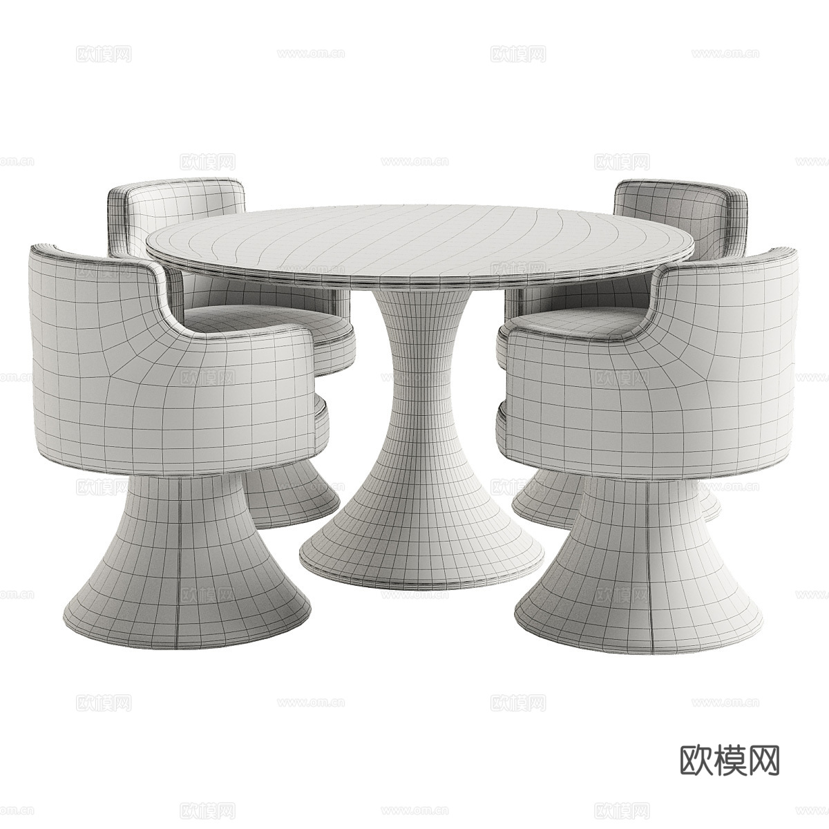 现代Berit圆形餐桌椅3d模型下载（渲染图5）