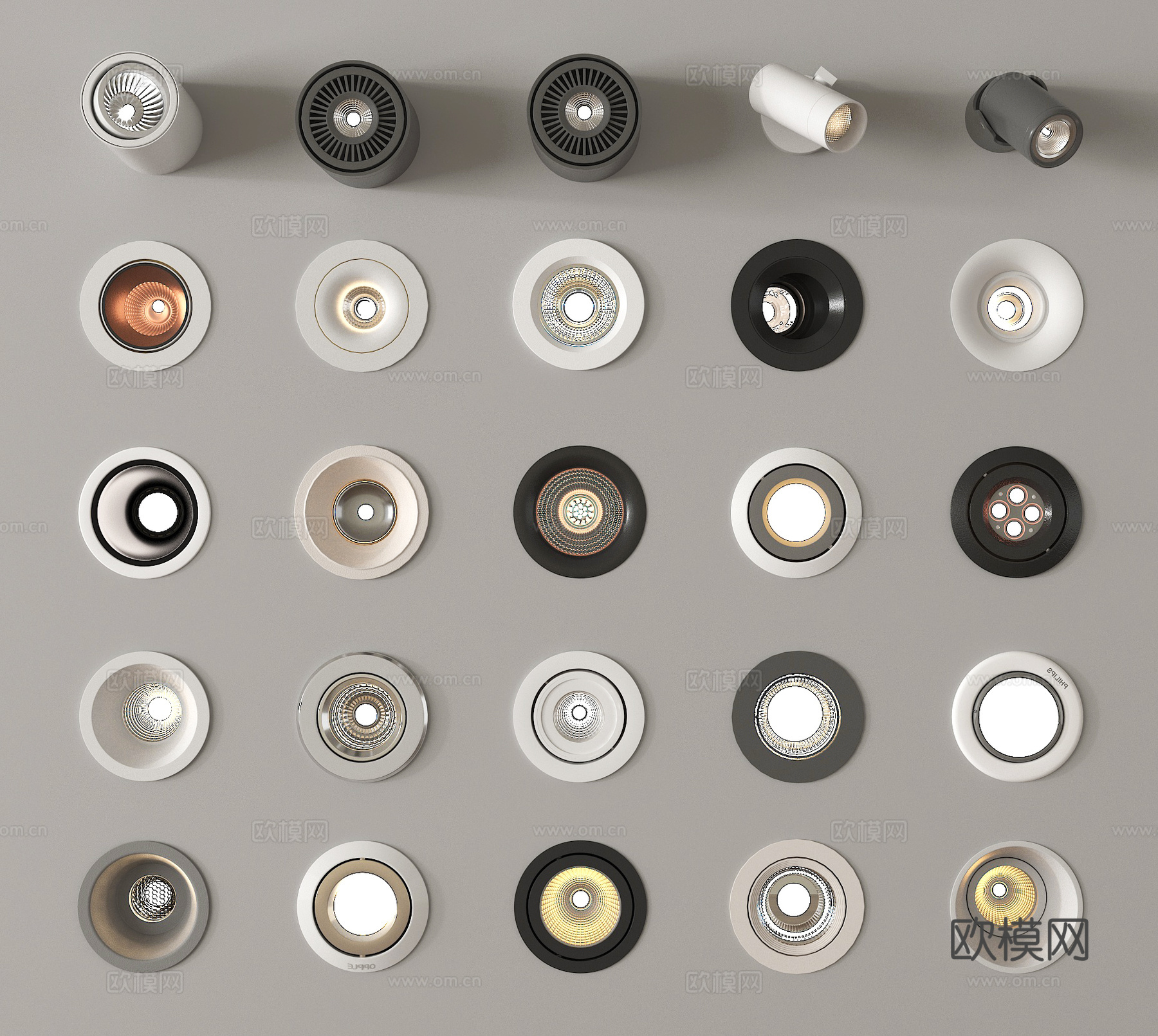 现代筒灯射灯 明装筒灯射灯 嵌入式筒灯射灯 牛角灯 转向式3d模型下载