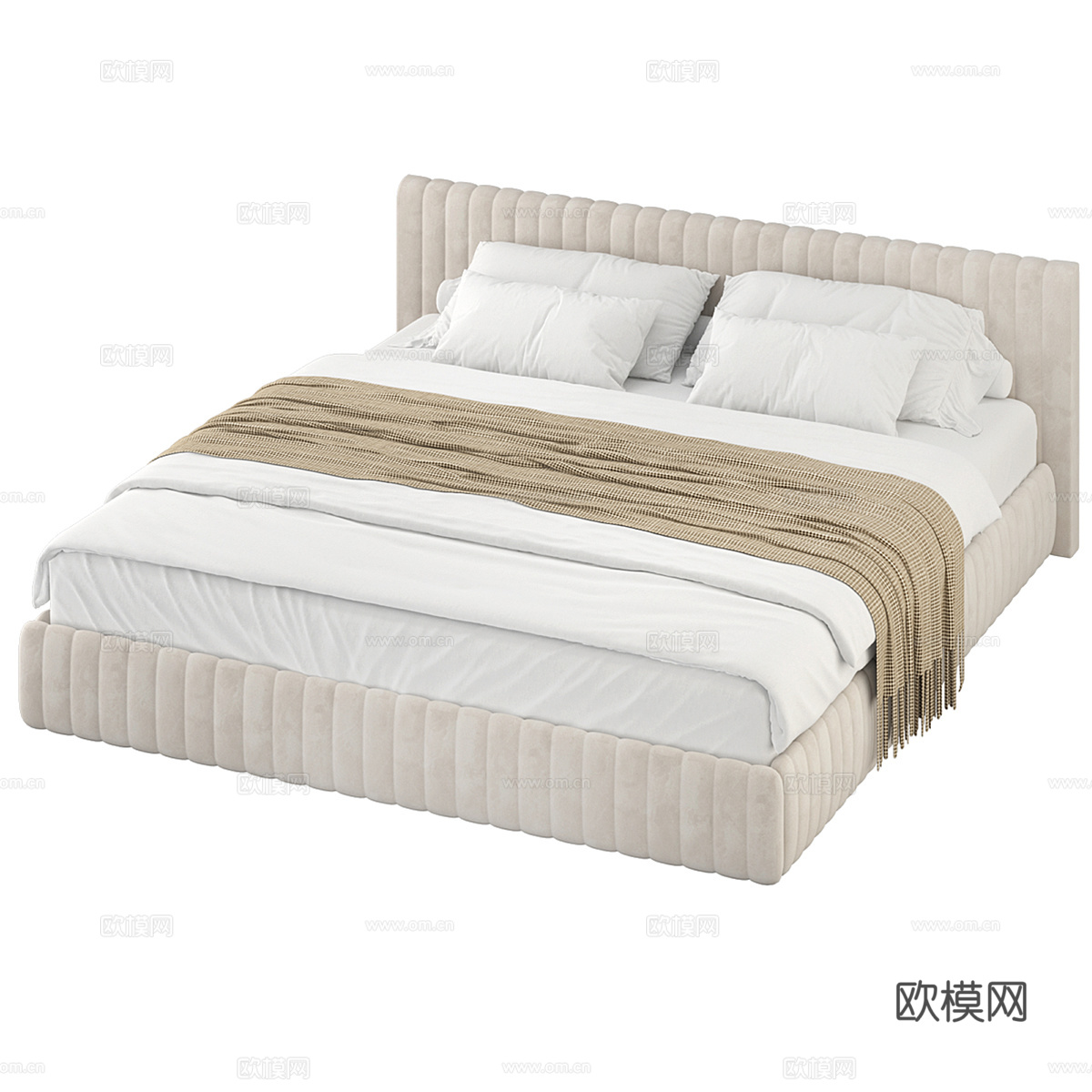 Nico现代绿色天鹅绒双人床3d模型3d模型下载（渲染图3）