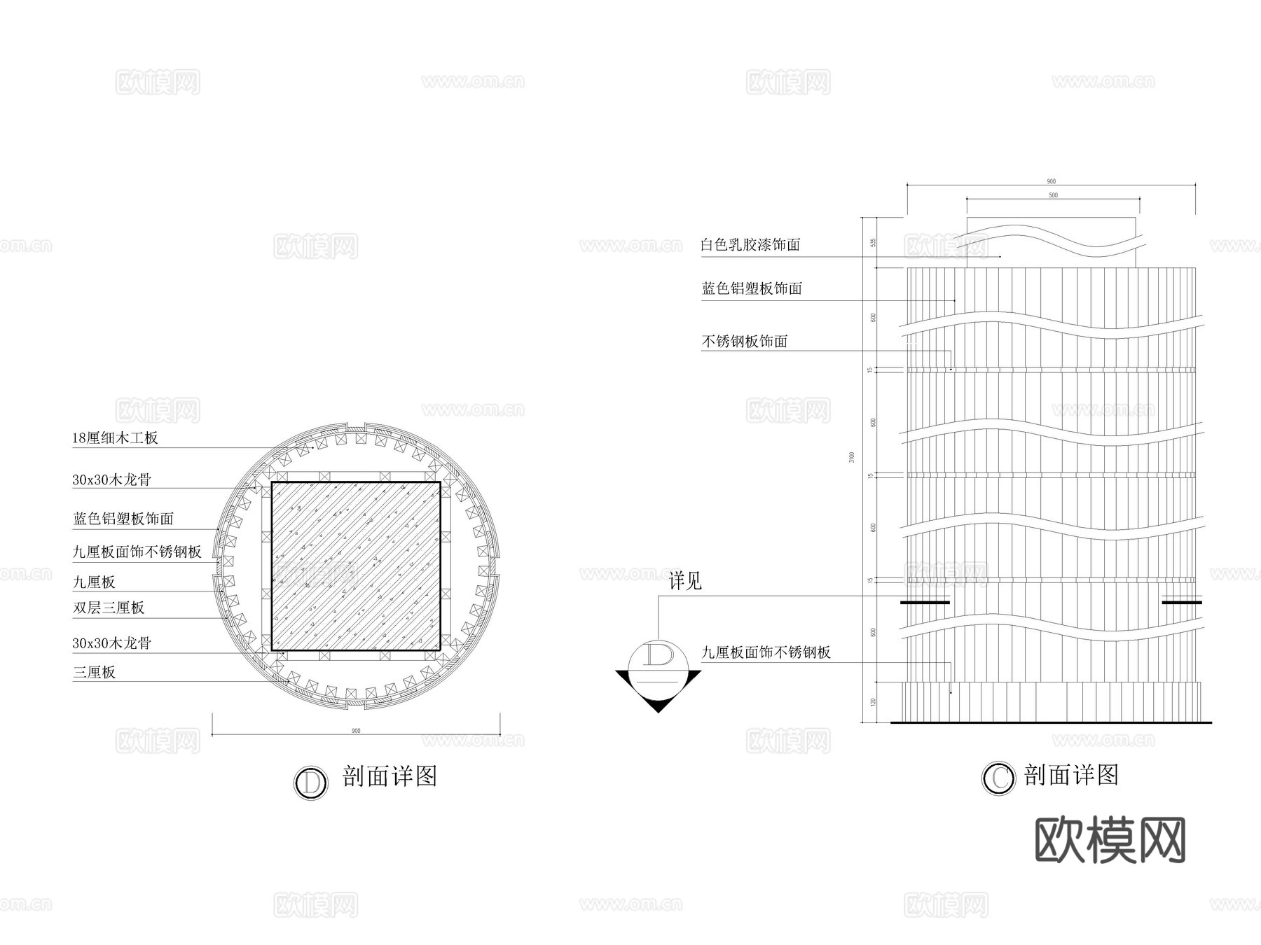32套包柱做法柱子圆柱节点大样CAD施工图cad施工图