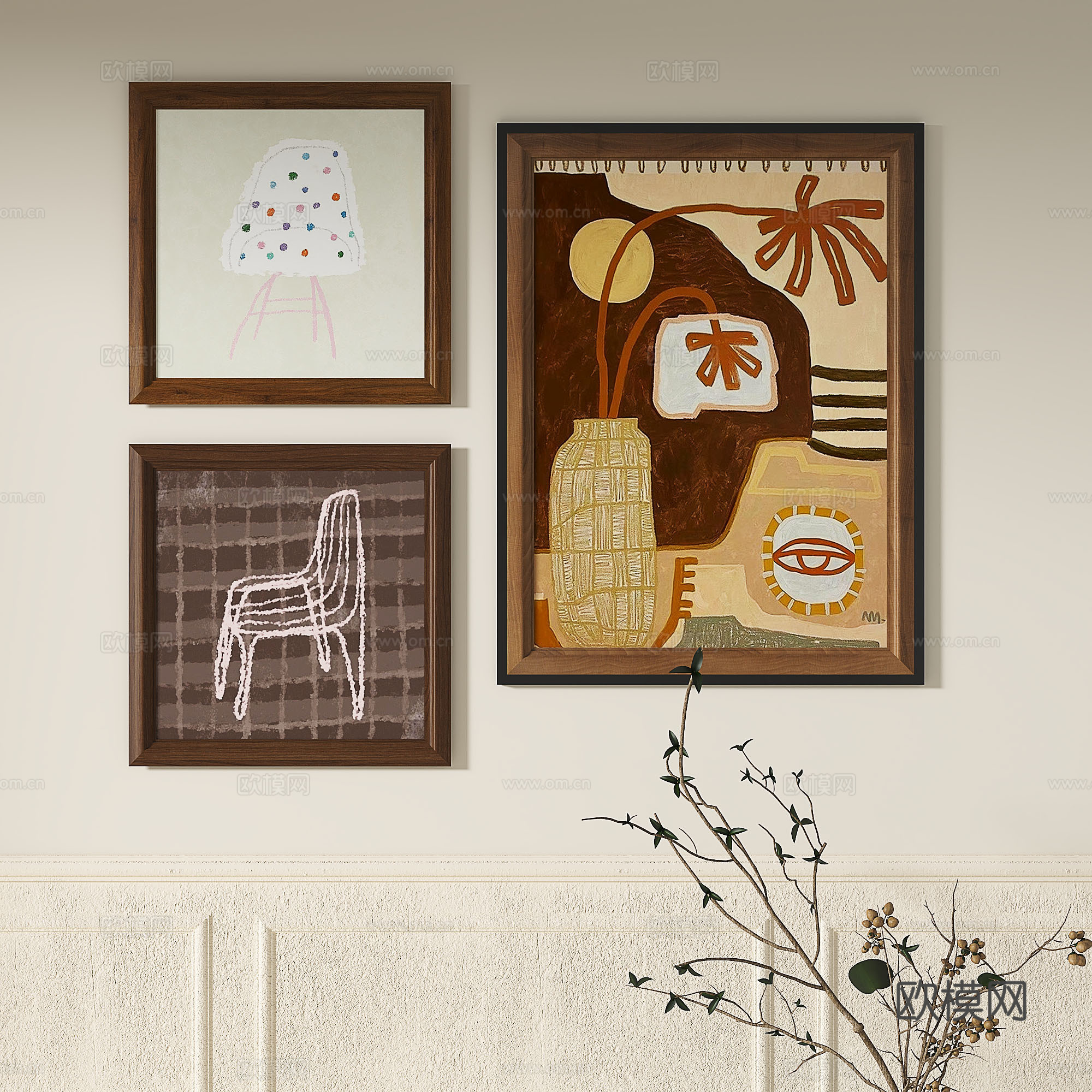 现代，复古，中古，简欧，装饰画3d模型3d模型下载