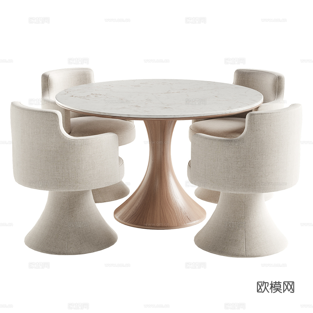 现代Berit圆形餐桌椅3d模型下载（渲染图1）