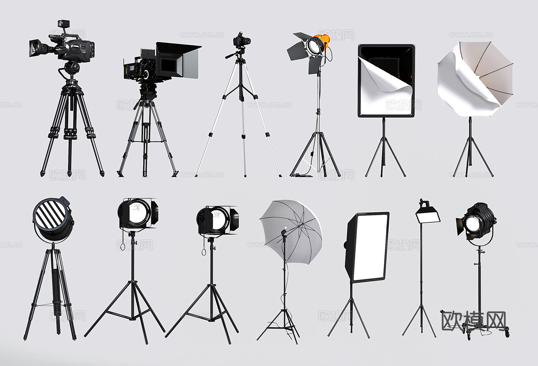 摄影器材 数码组合 补光板 摄影机 直播器材3d模型下载