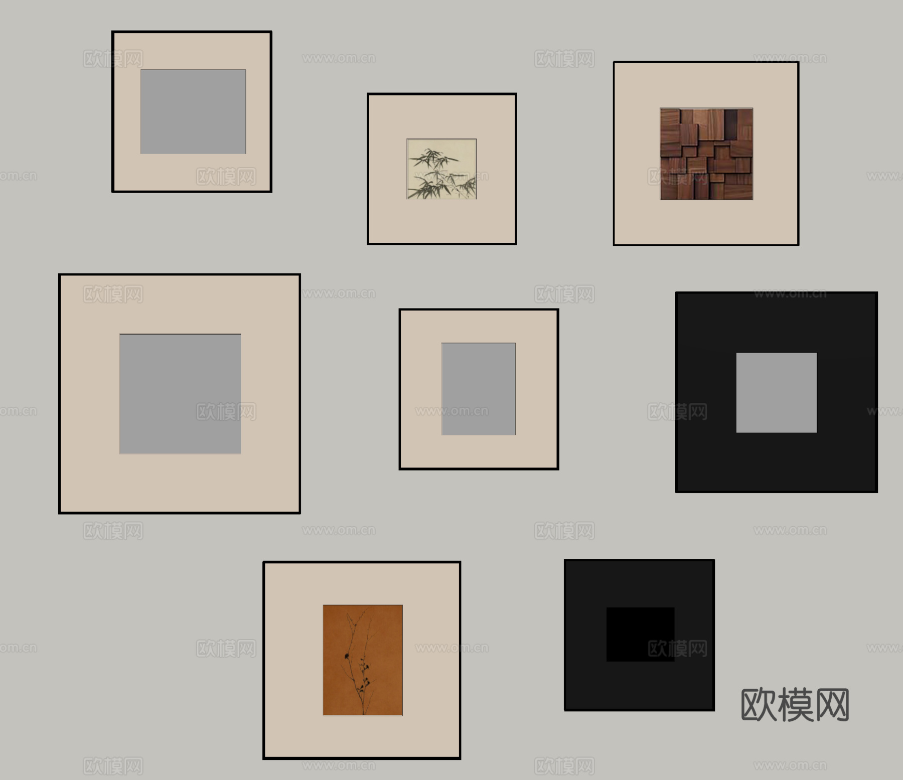 中古风挂画组合 装饰挂画su模型