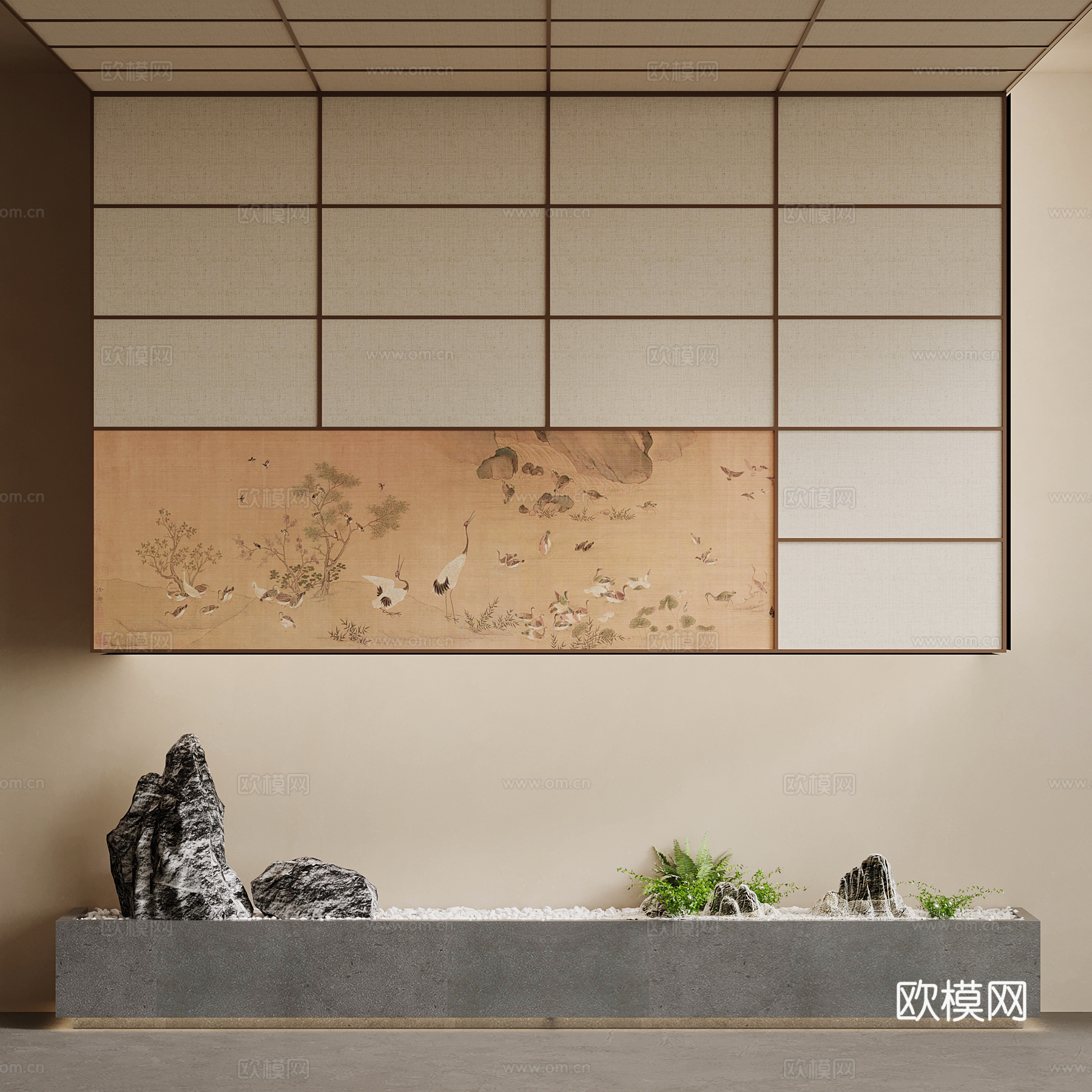 新中式小景观 玄关背景su模型