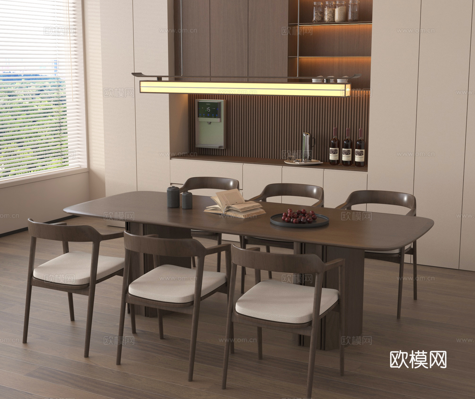 新中式餐桌椅 实木餐桌椅 餐边柜 高柜su模型