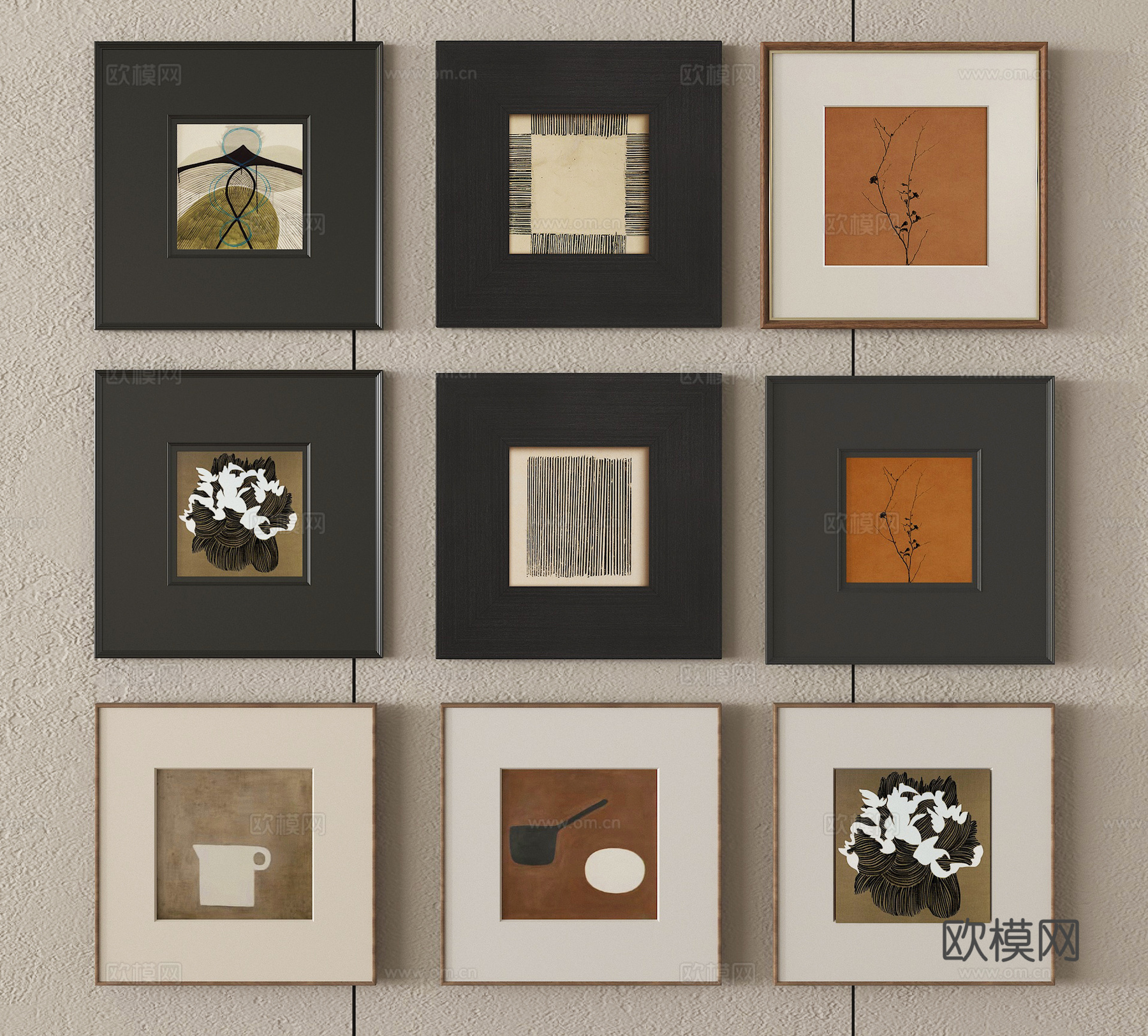 中古挂画组合 挂画 装饰画su模型