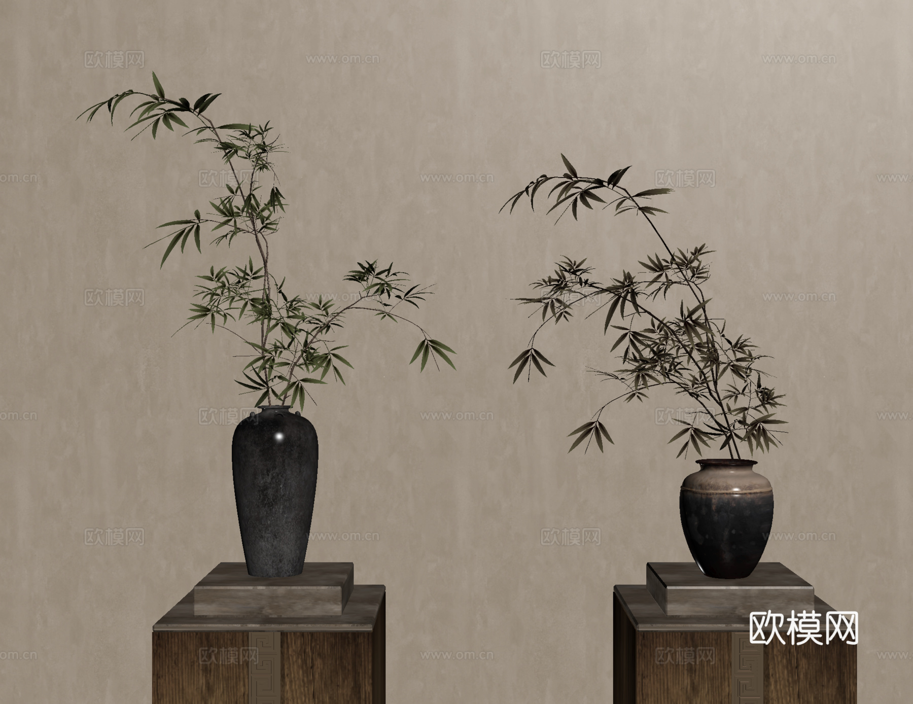 侘寂花艺摆件 陶罐花瓶花艺su模型